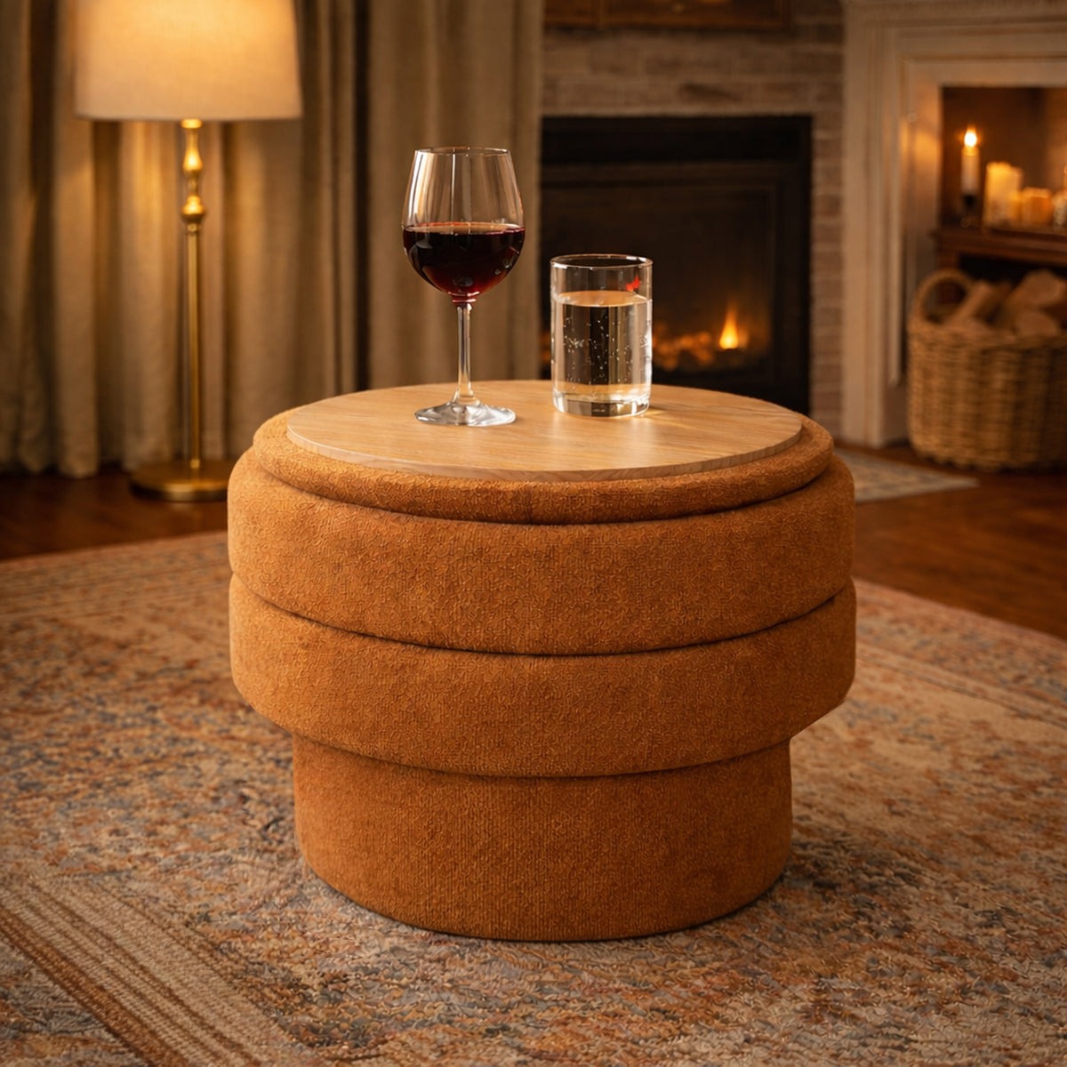 Ottomane de rangement ronde Kepler – fini ROUILLER | World Wide