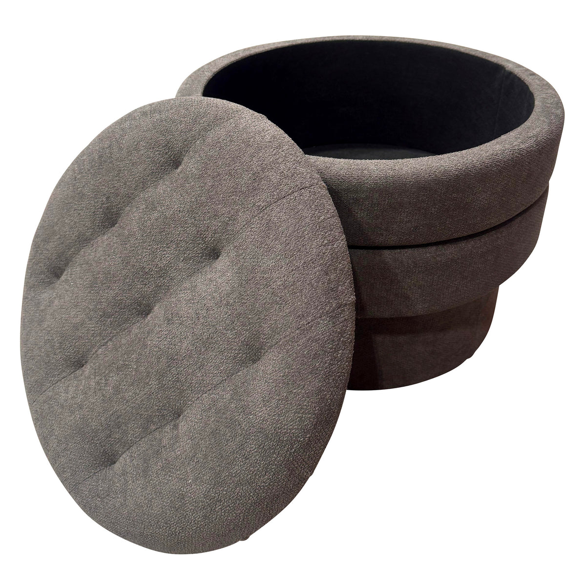 Ottomane de rangement ronde Kepler – fini CHARBON CHAUD | World Wide