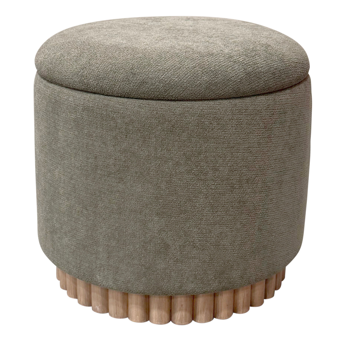 Ottomane de rangement ronde Sadie – fini VERT MOUSSE/NATUREL | World Wide