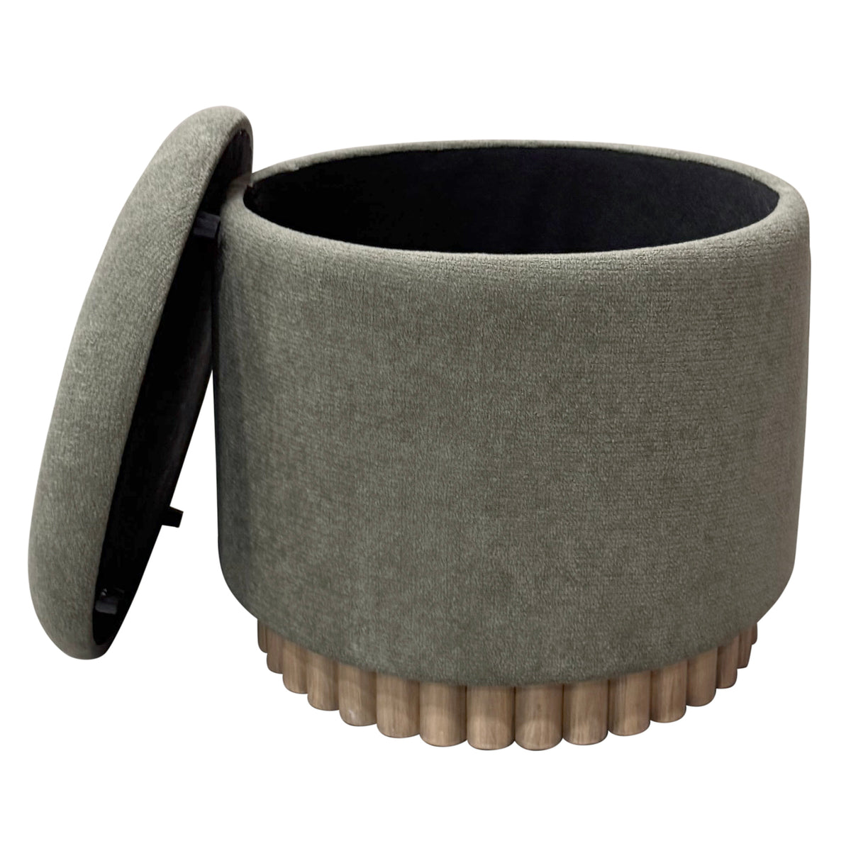 Ottomane de rangement ronde Sadie – fini VERT MOUSSE/NATUREL | World Wide