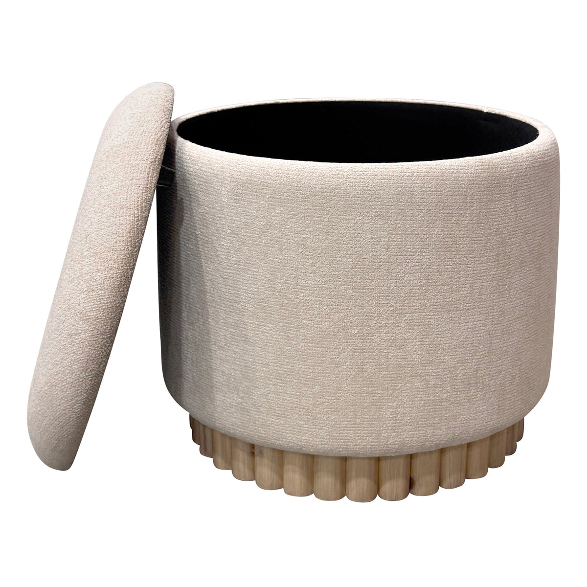 Ottomane de rangement ronde Sadie – fini AVOINE/NATUREL | World Wide