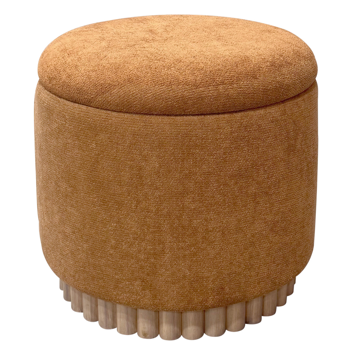 Ottomane de rangement ronde Sadie – fini ROUILLER/NATUREL | World Wide