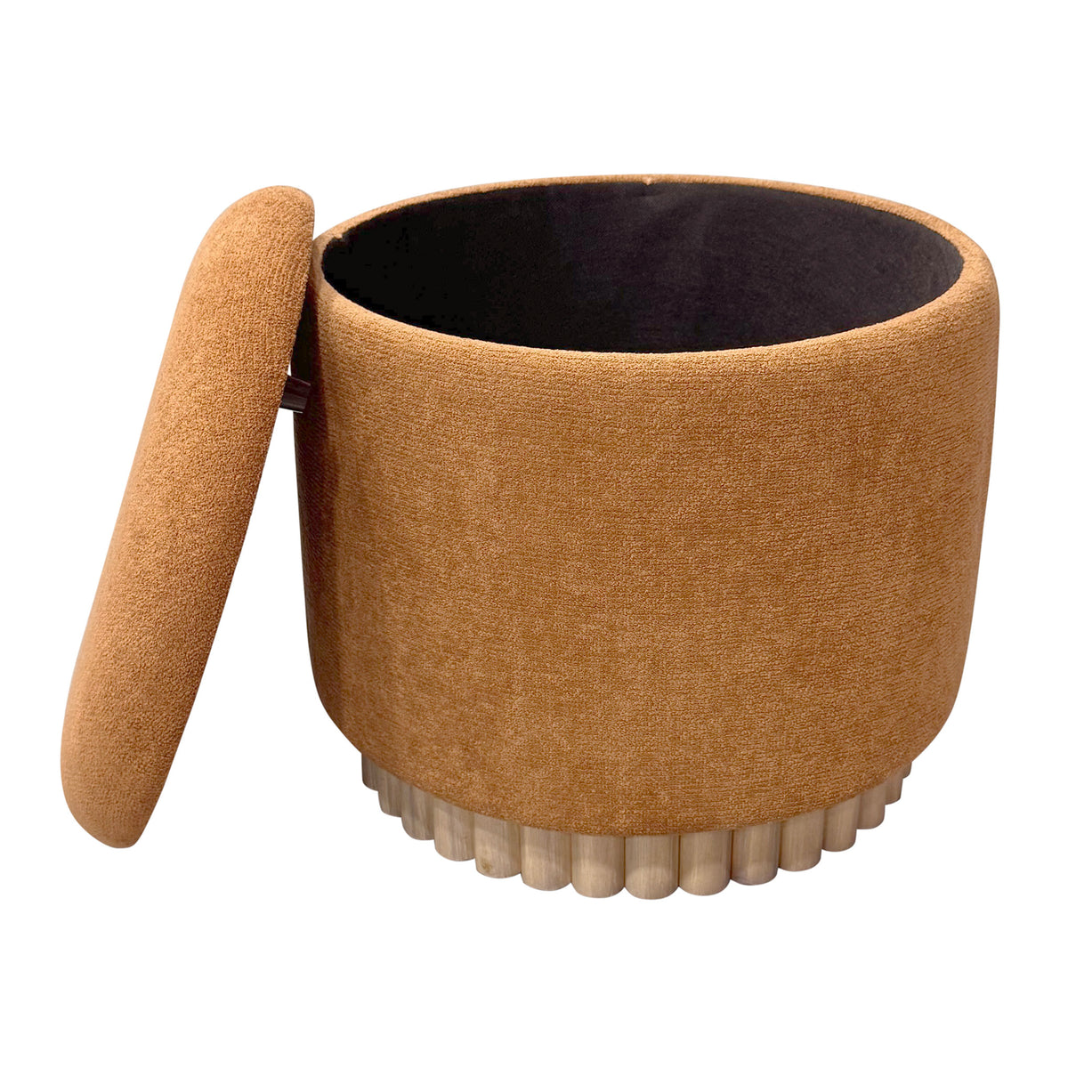 Ottomane de rangement ronde Sadie – fini ROUILLER/NATUREL | World Wide
