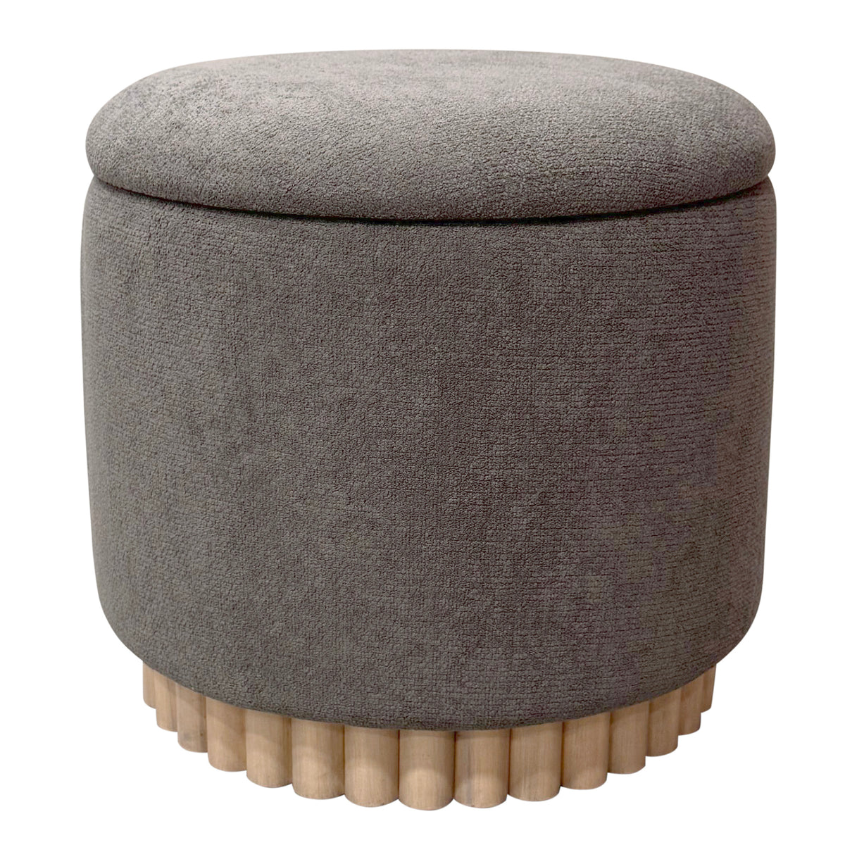 Ottomane de rangement ronde Sadie – fini CHARBON CHAUD/NATUREL | World Wide