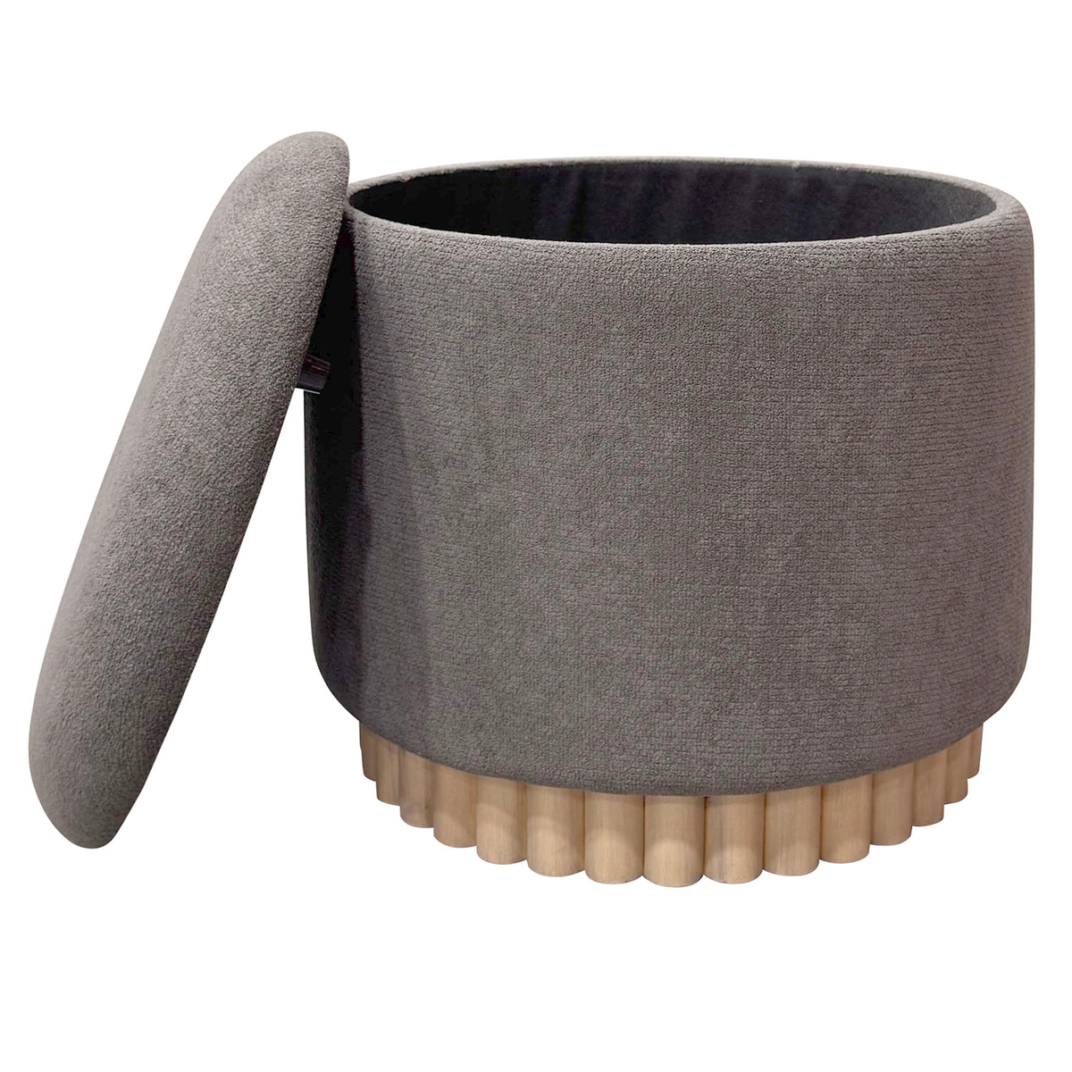 Ottomane de rangement ronde Sadie – fini CHARBON CHAUD/NATUREL | World Wide