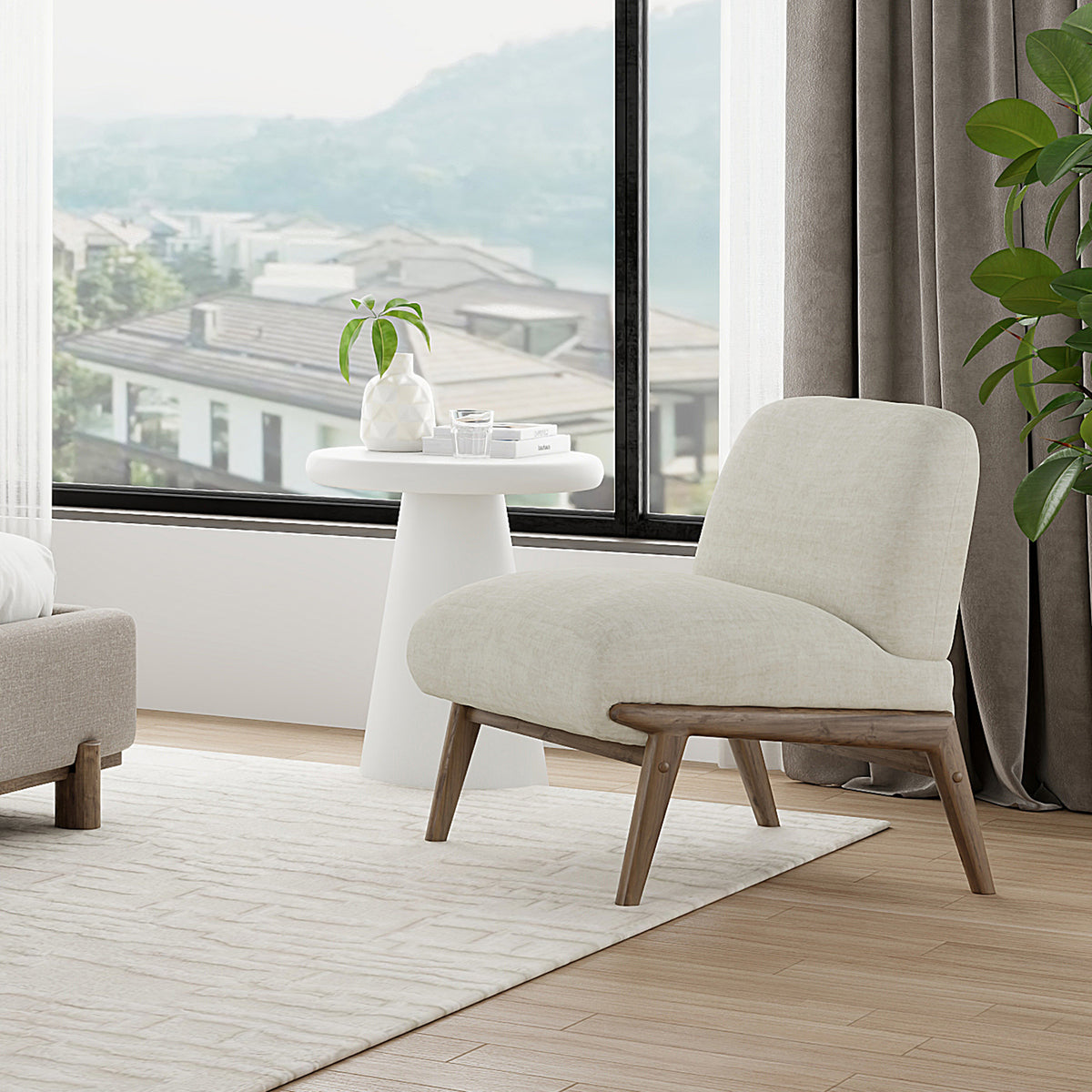Fauteuil d’appoint en velours Lisson – fini BEIGE/NOYER | World Wide