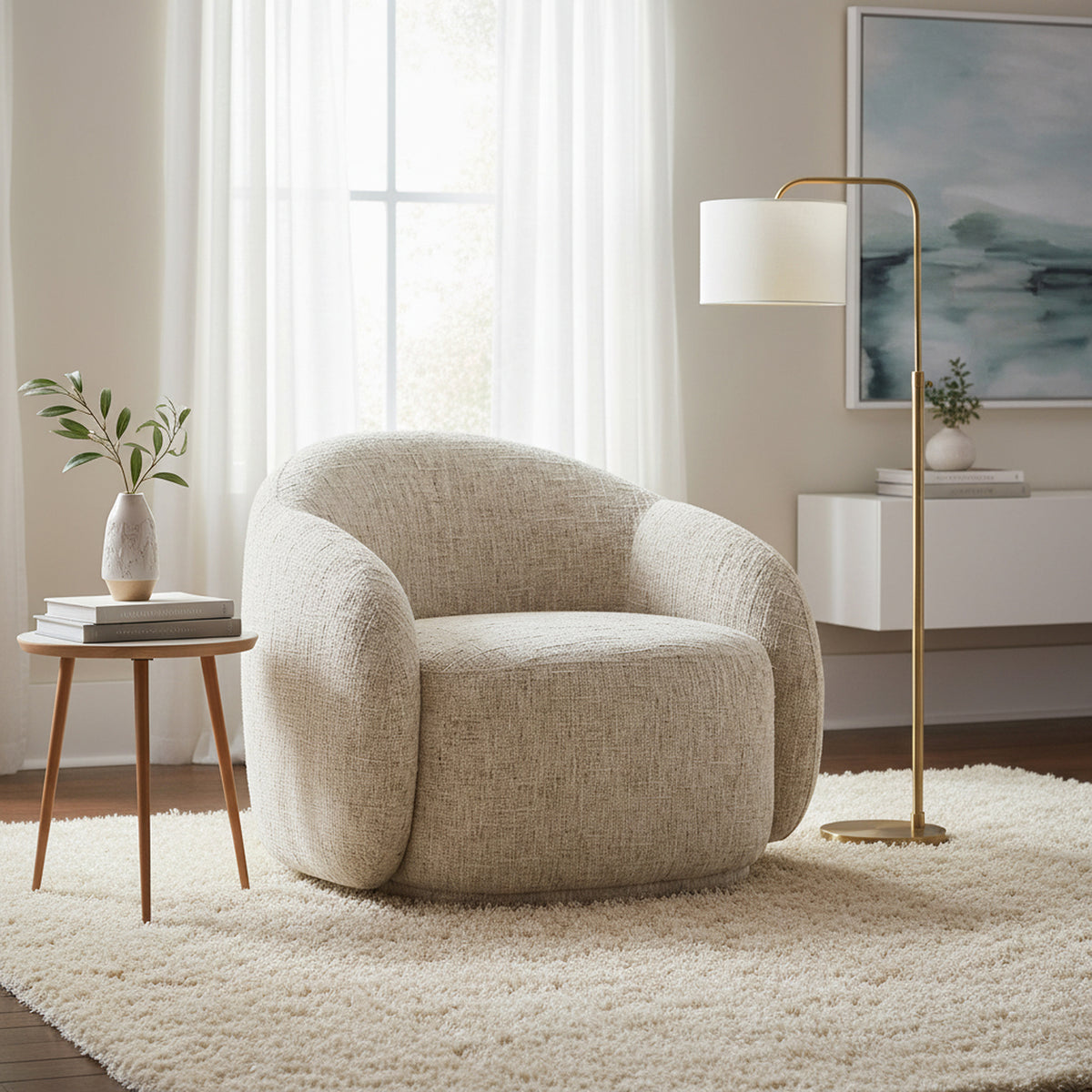 Fauteuil lounge rembourré Amriel – fini BEIGE MULTI-TONS | World Wide