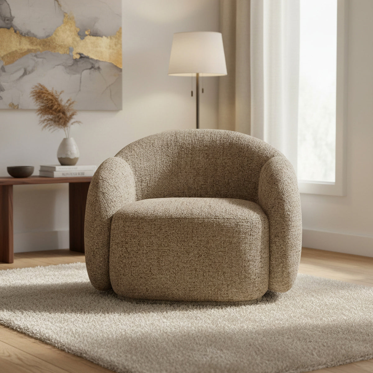 Fauteuil lounge rembourré Amriel – fini BRUN MULTI-TONS | World Wide