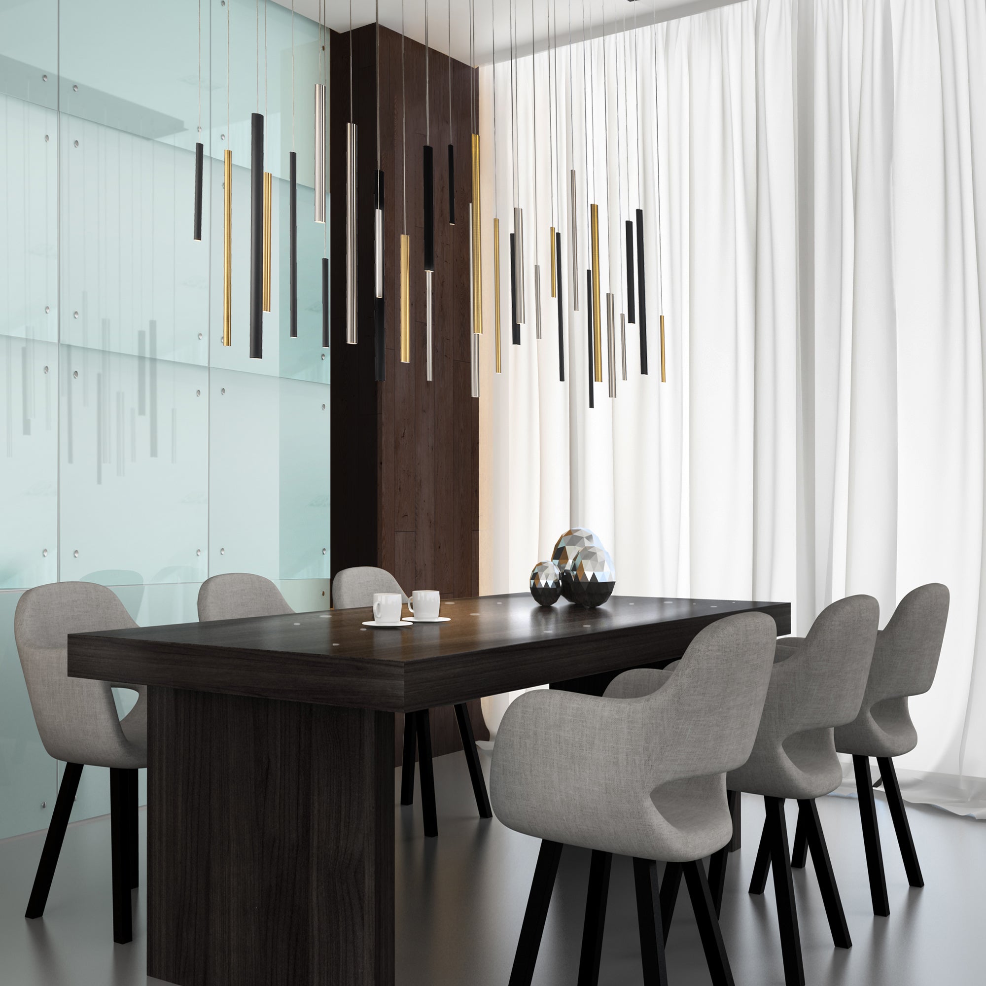 SANTANA Chandelier Noir, Nickel, Or DEL INTÉGRÉ - 46814-012 | EUROFASE