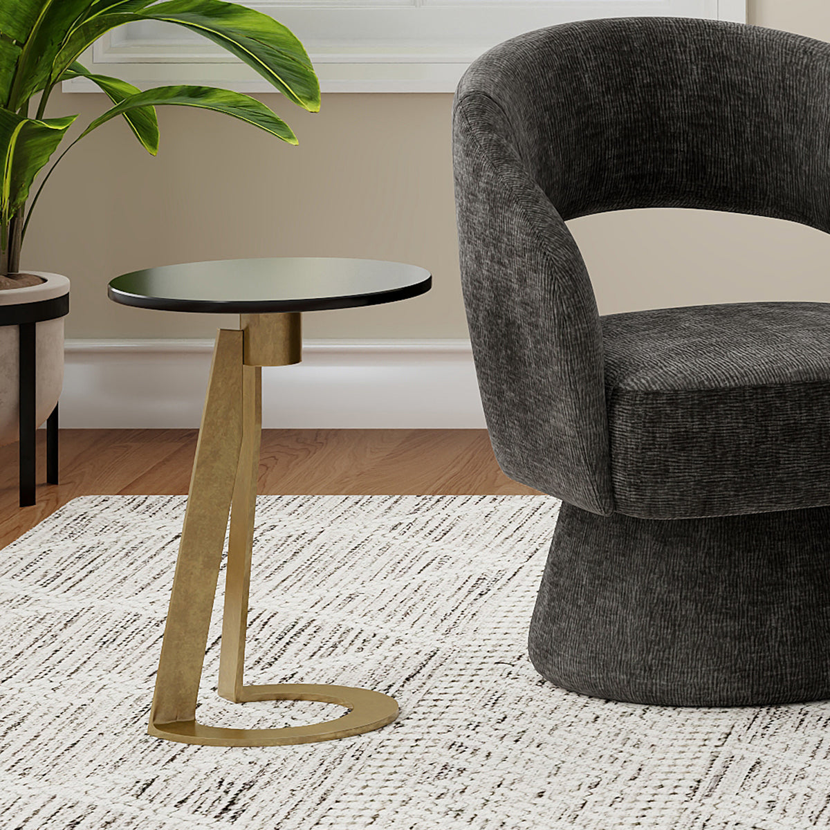 Table d’appoint ronde Devas – fini NOIR/LAITON VIEILLI | World Wide