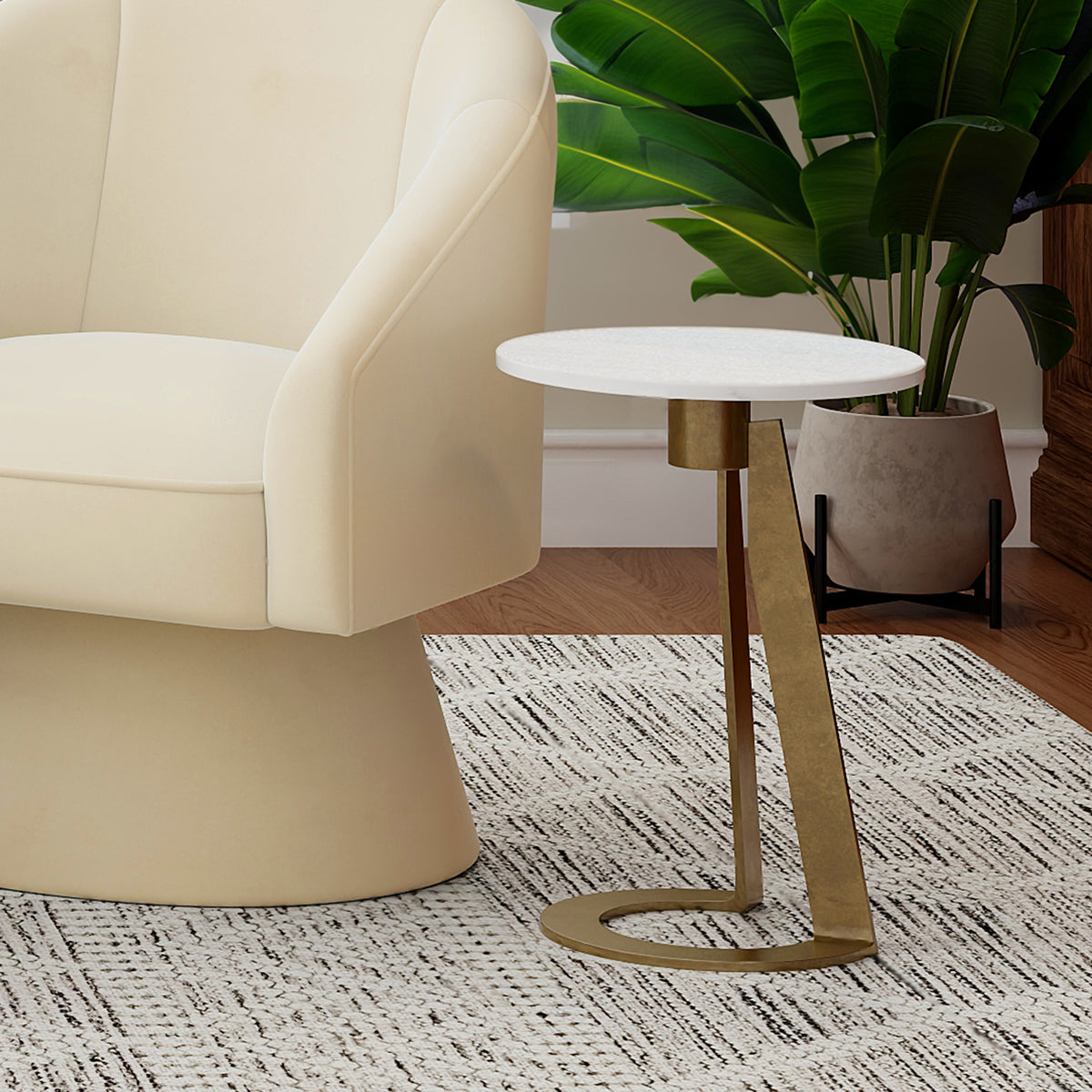 Table d’appoint ronde Devas – fini BLANC/LAITON VIEILLI | World Wide