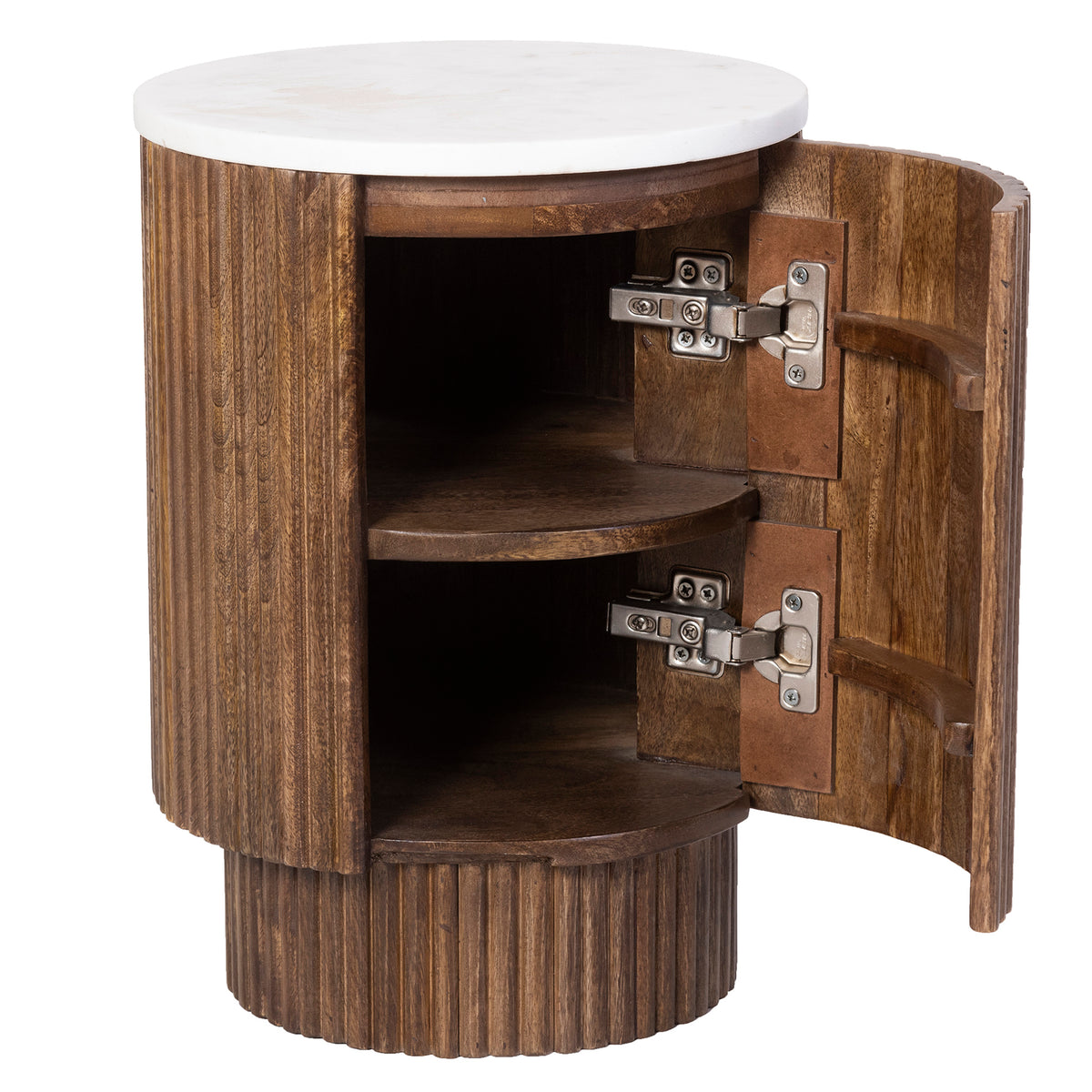 Table d’appoint ronde avec rangement Reyna – fini NOYER/BLANC | World Wide