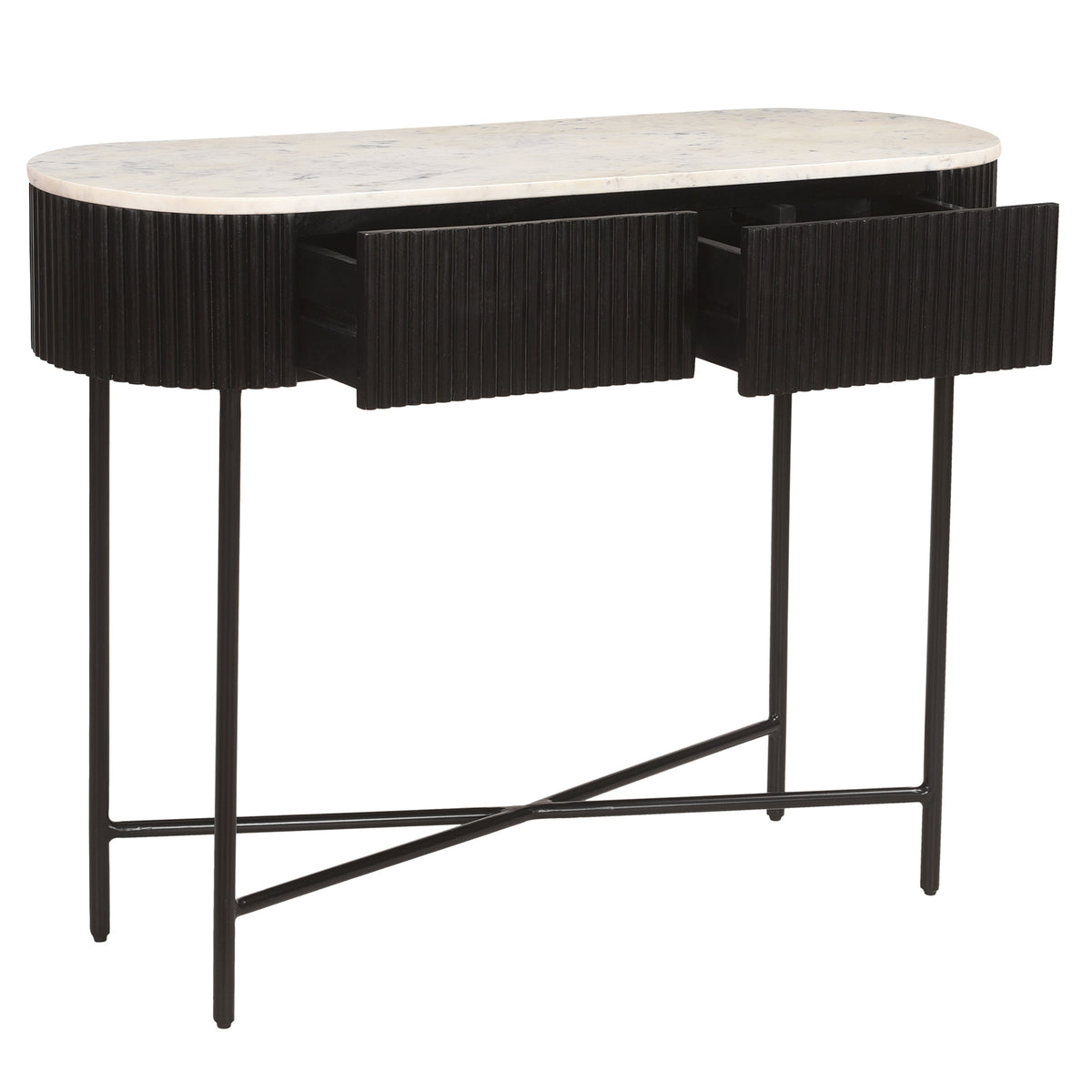 Console ovale avec 2 tiroirs Reyna – fini NOIR/BLANC | World Wide