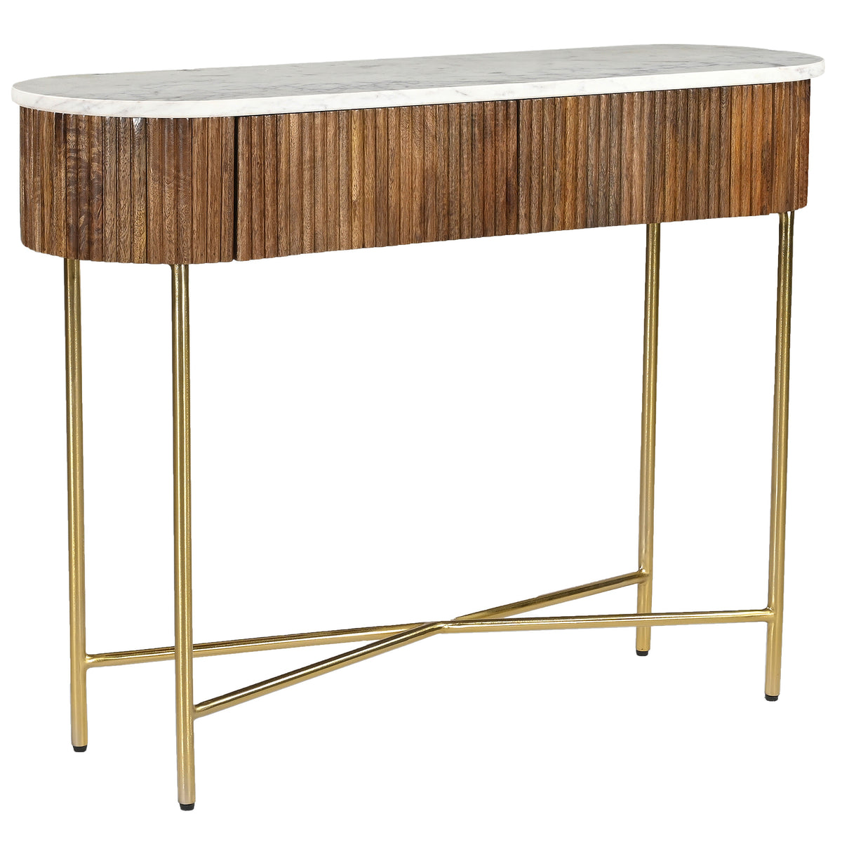 Console ovale avec 2 tiroirs Reyna – fini NOYER/BLANC | World Wide