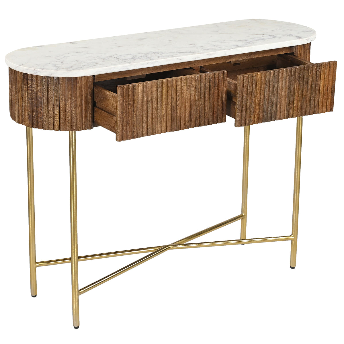 Console ovale avec 2 tiroirs Reyna – fini NOYER/BLANC | World Wide