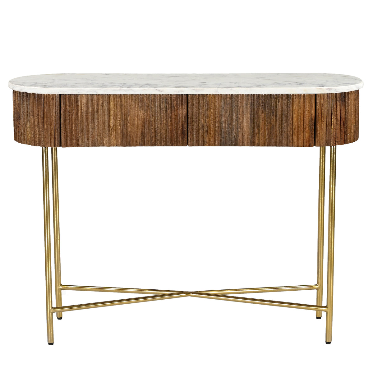 Console ovale avec 2 tiroirs Reyna – fini NOYER/BLANC | World Wide