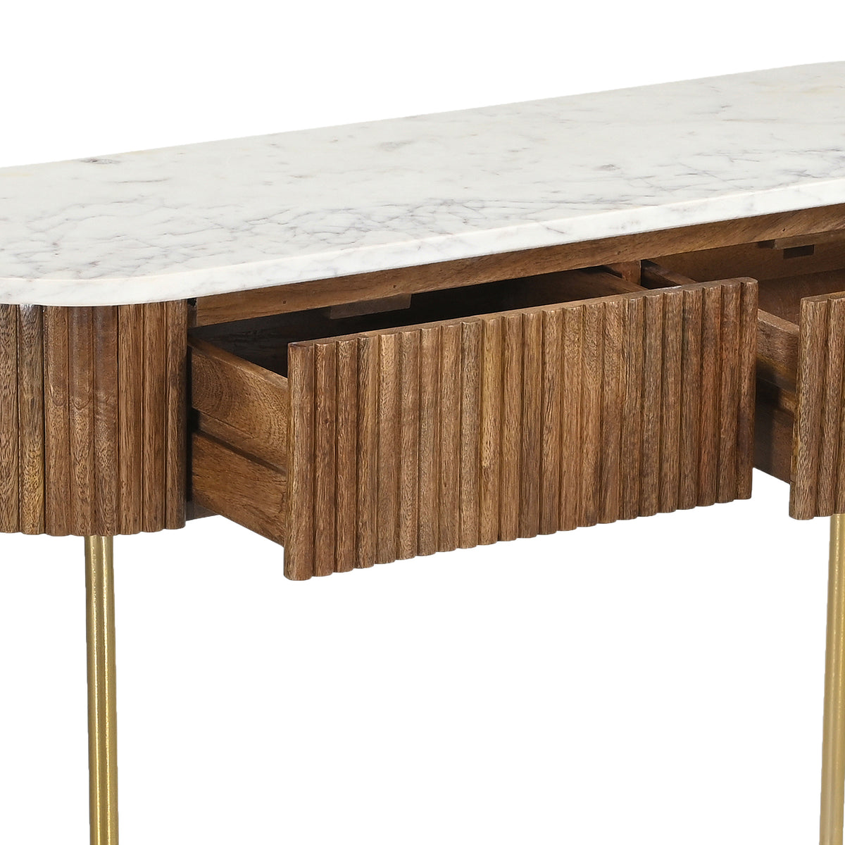 Console ovale avec 2 tiroirs Reyna – fini NOYER/BLANC | World Wide