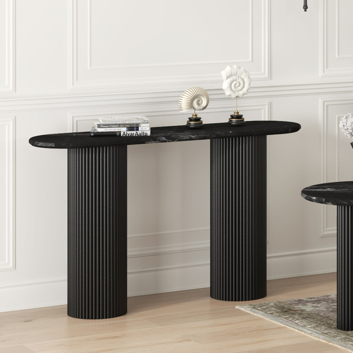 Console ovale en bois et marbre Jilsa – fini NOIR/NOIR | World Wide