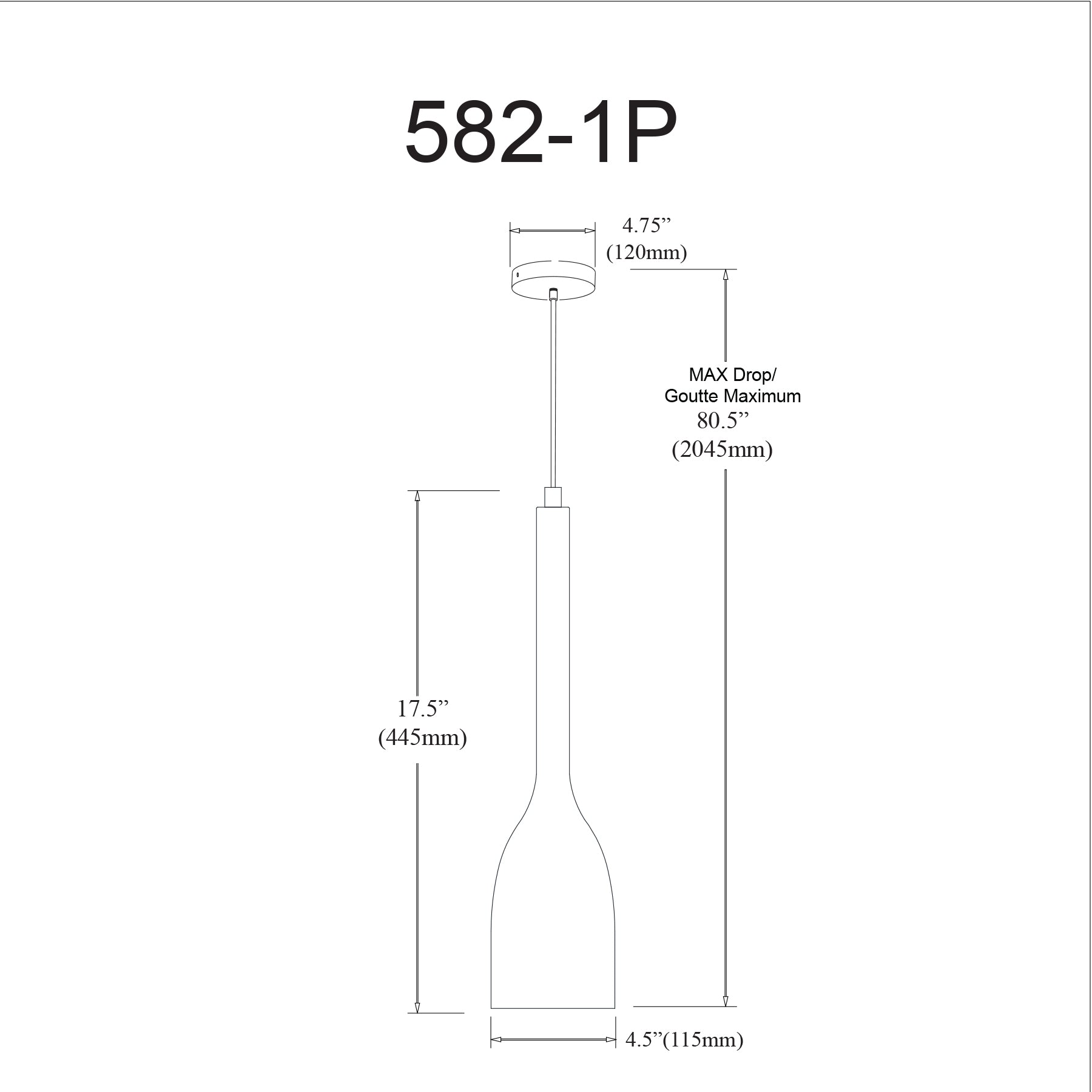 Luminaire suspendu Noir | 582-1P — 4 po