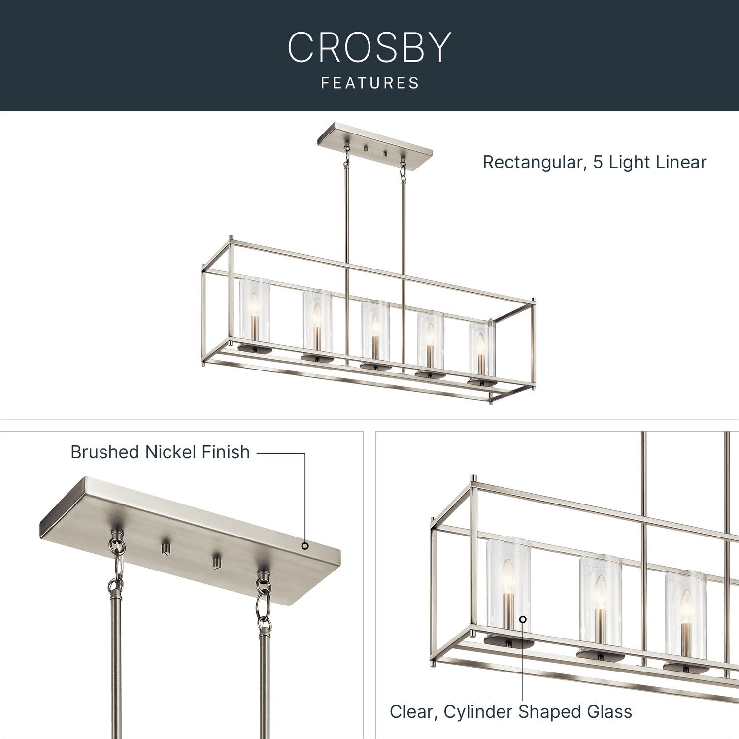 Lustre linéaire 5 lumières | Crosby