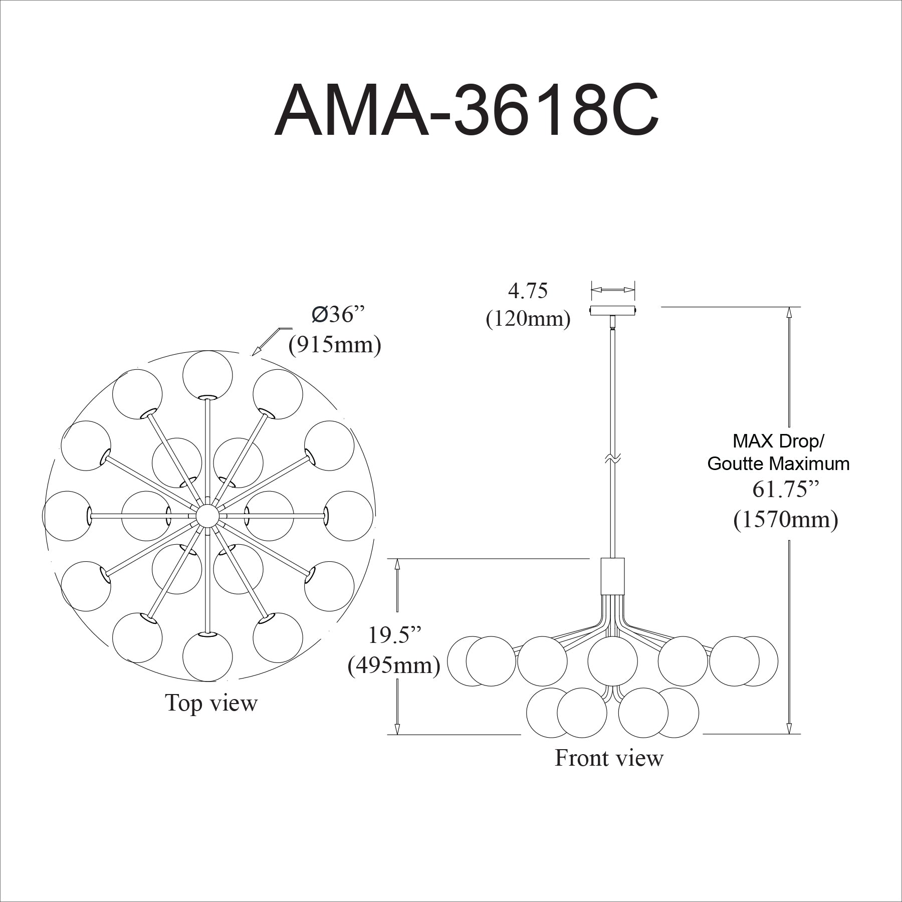 Luminaire suspendu Laiton | AMANDA — 36 po