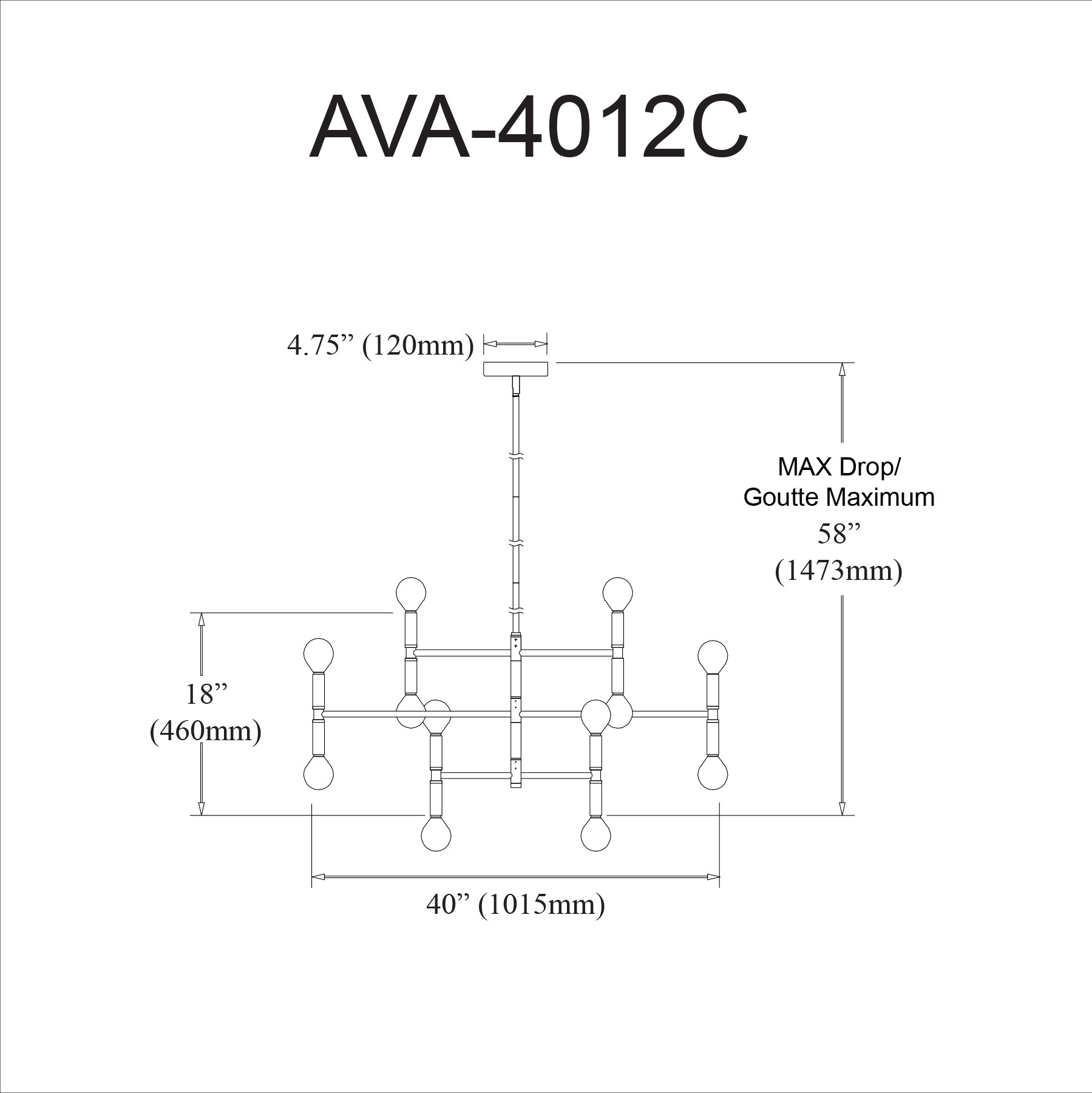 Luminaire suspendu Noir | AVA — 40 po