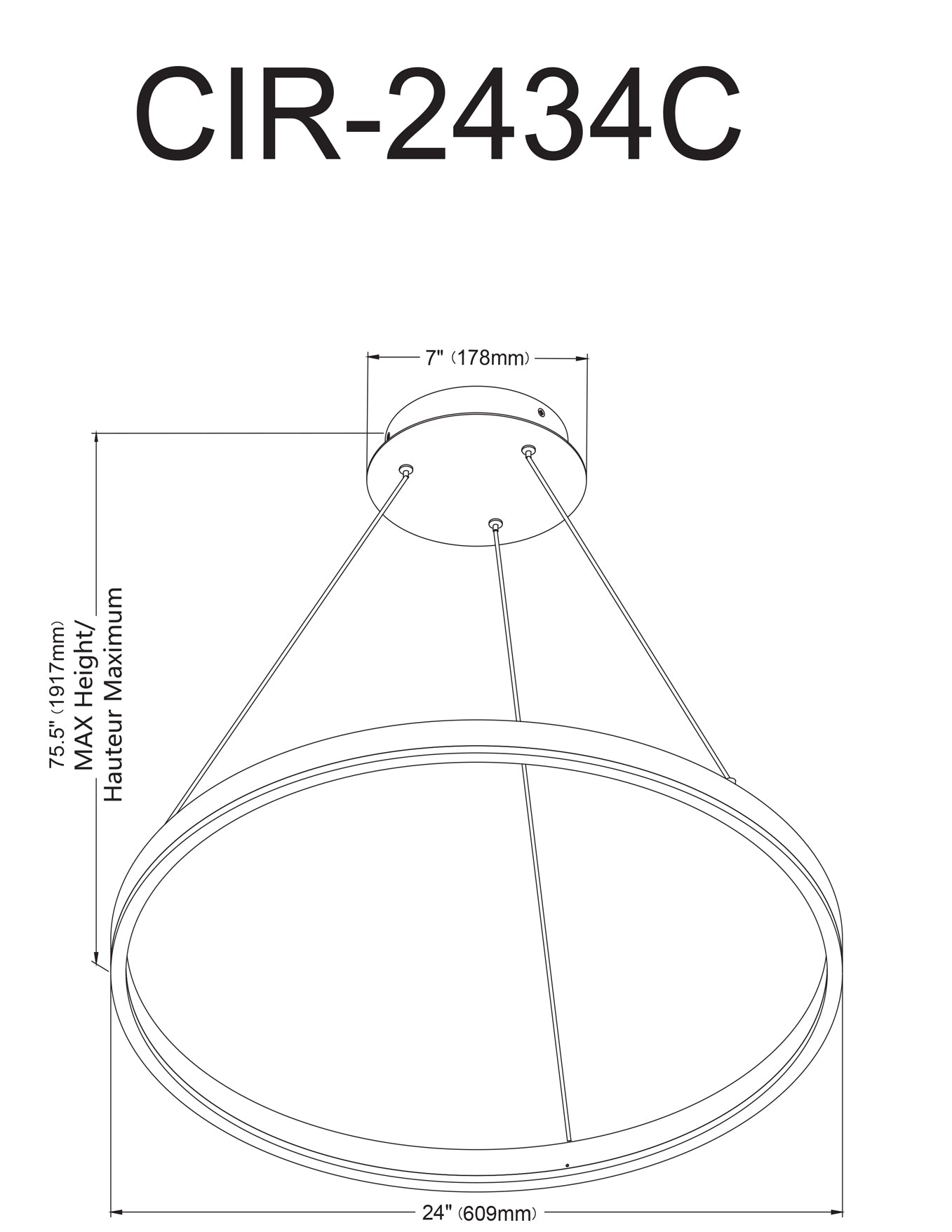 Luminaire suspendu | CIRCULO — 24 po × 2 po (CIR-2434C-5CCT)