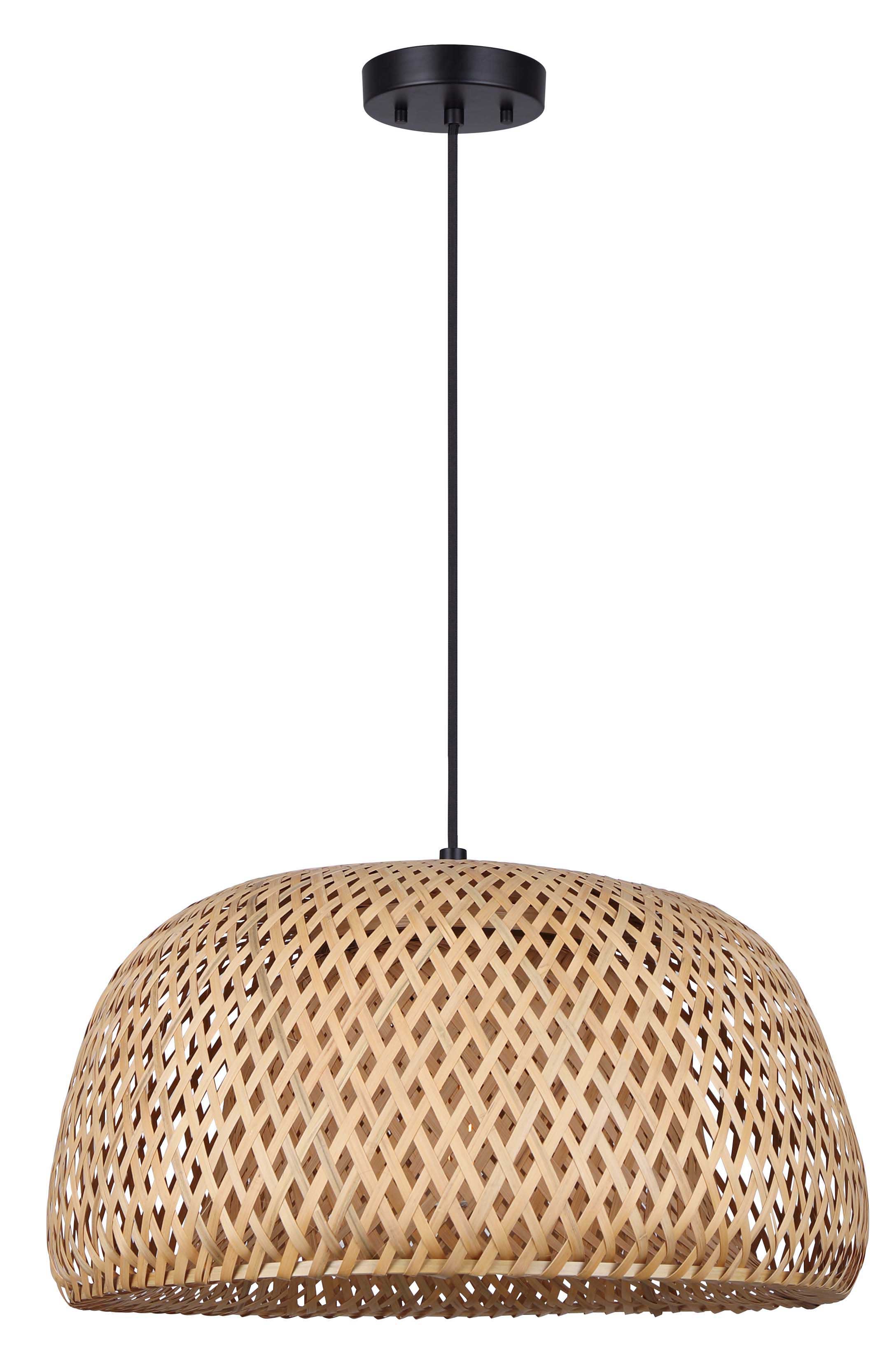 Luminaire suspendu Noir mat - abat-jour en bambou | SARIEL