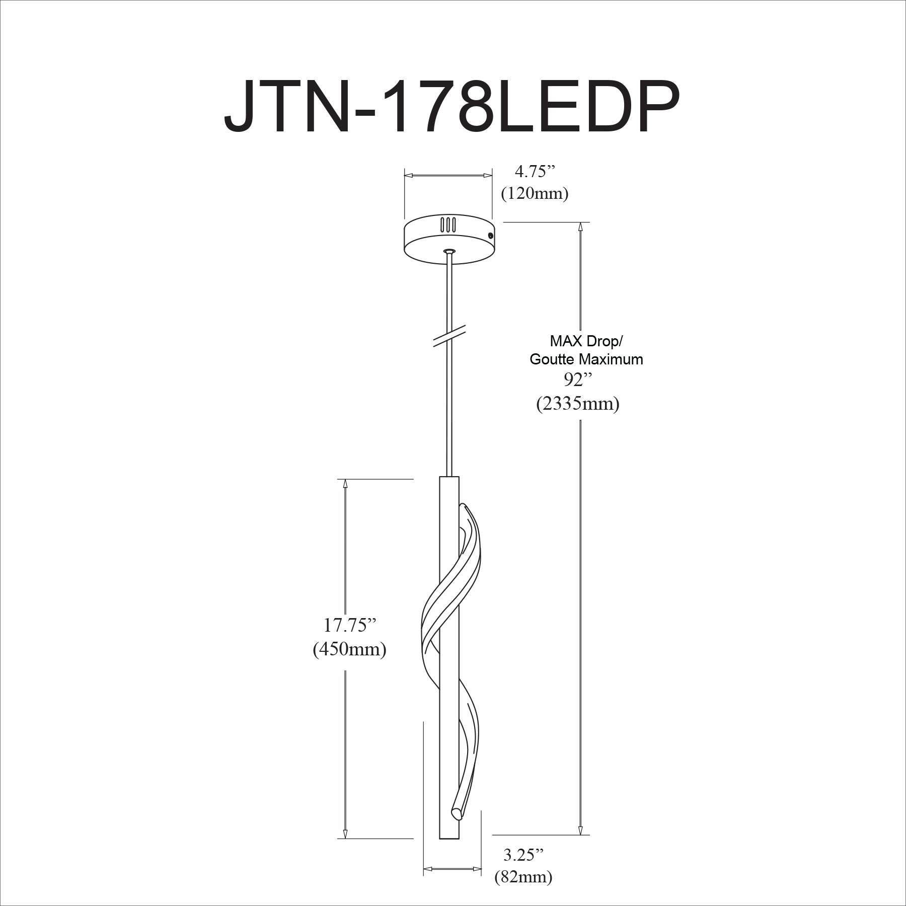Luminaire suspendu Noir | JUSTINE — 3 po