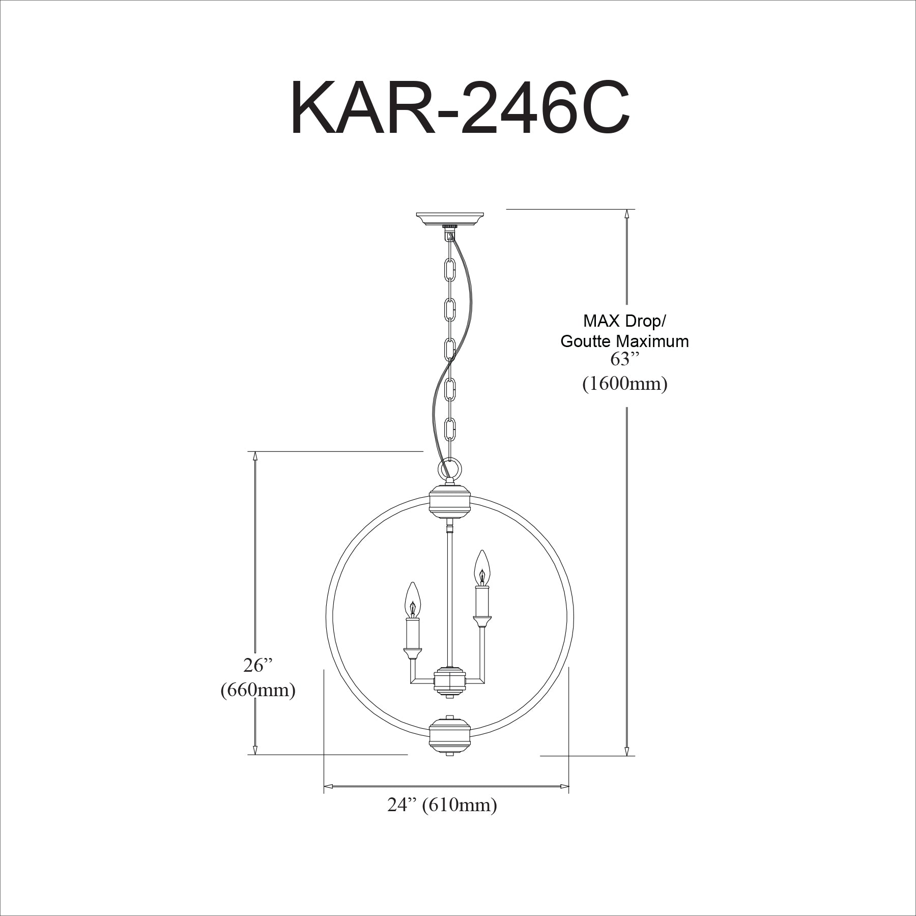 Luminaire suspendu Chrome | KARLAND — 24 po