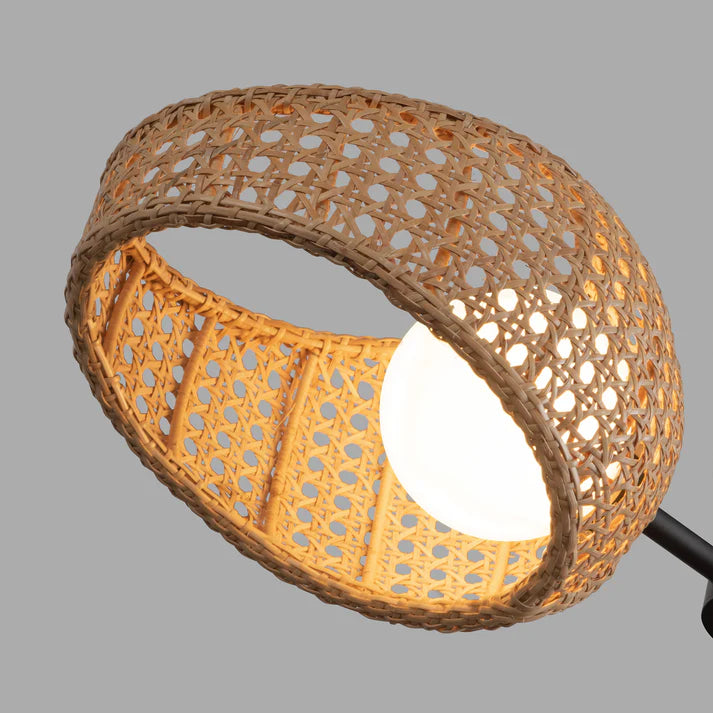 Lustre DEL à 3 globes noir et rotin | Lanai