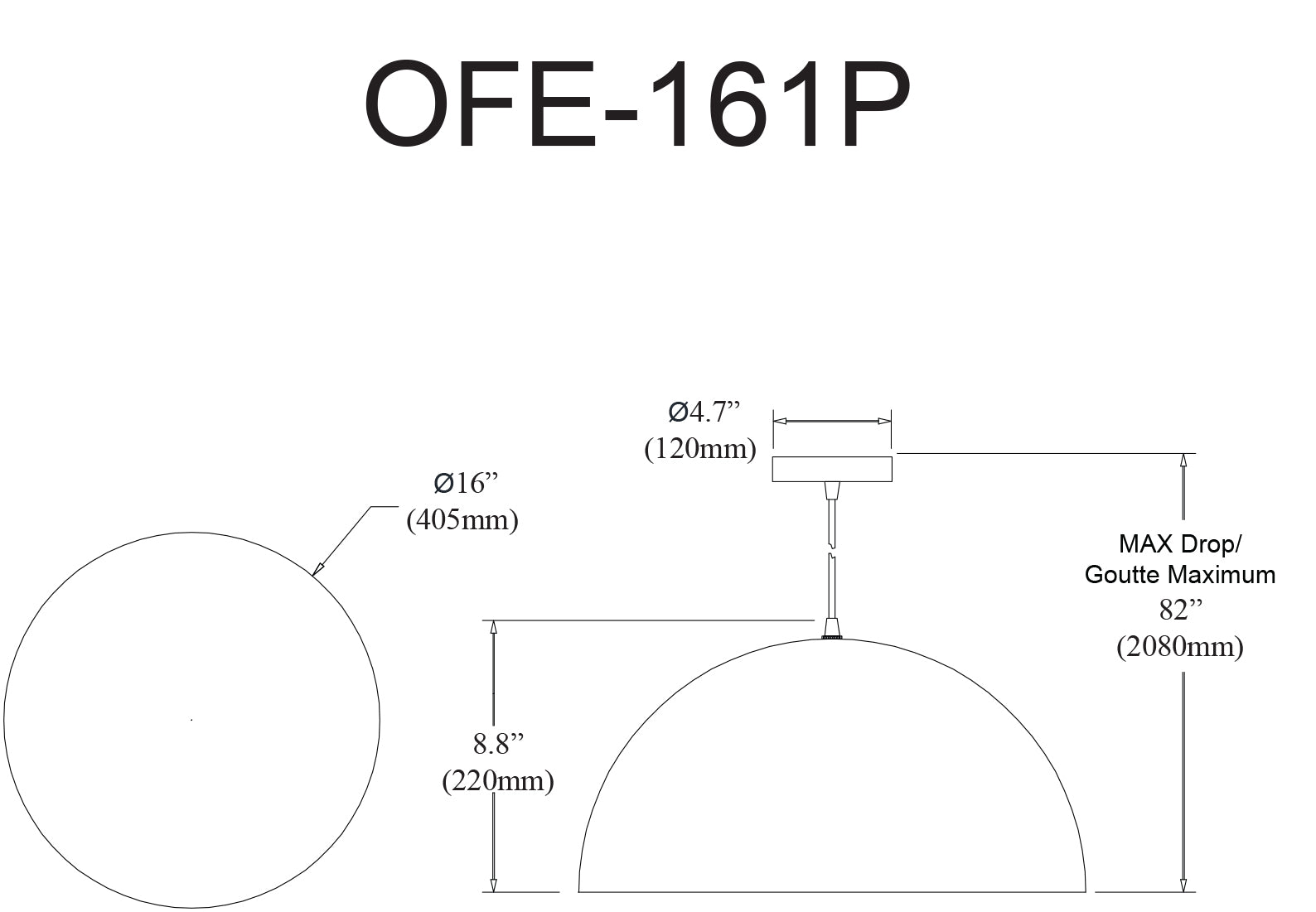 Luminaire suspendu | OFELIA — 16 po × 8 po