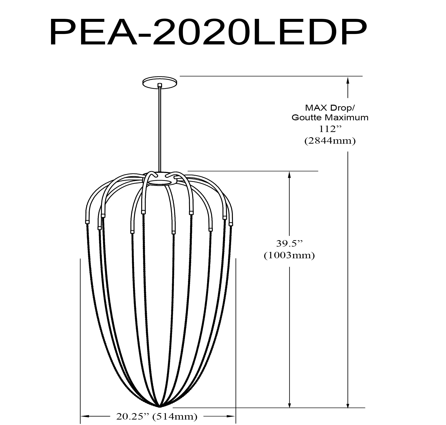 Luminaire suspendu Noir | PERLA — 20 po