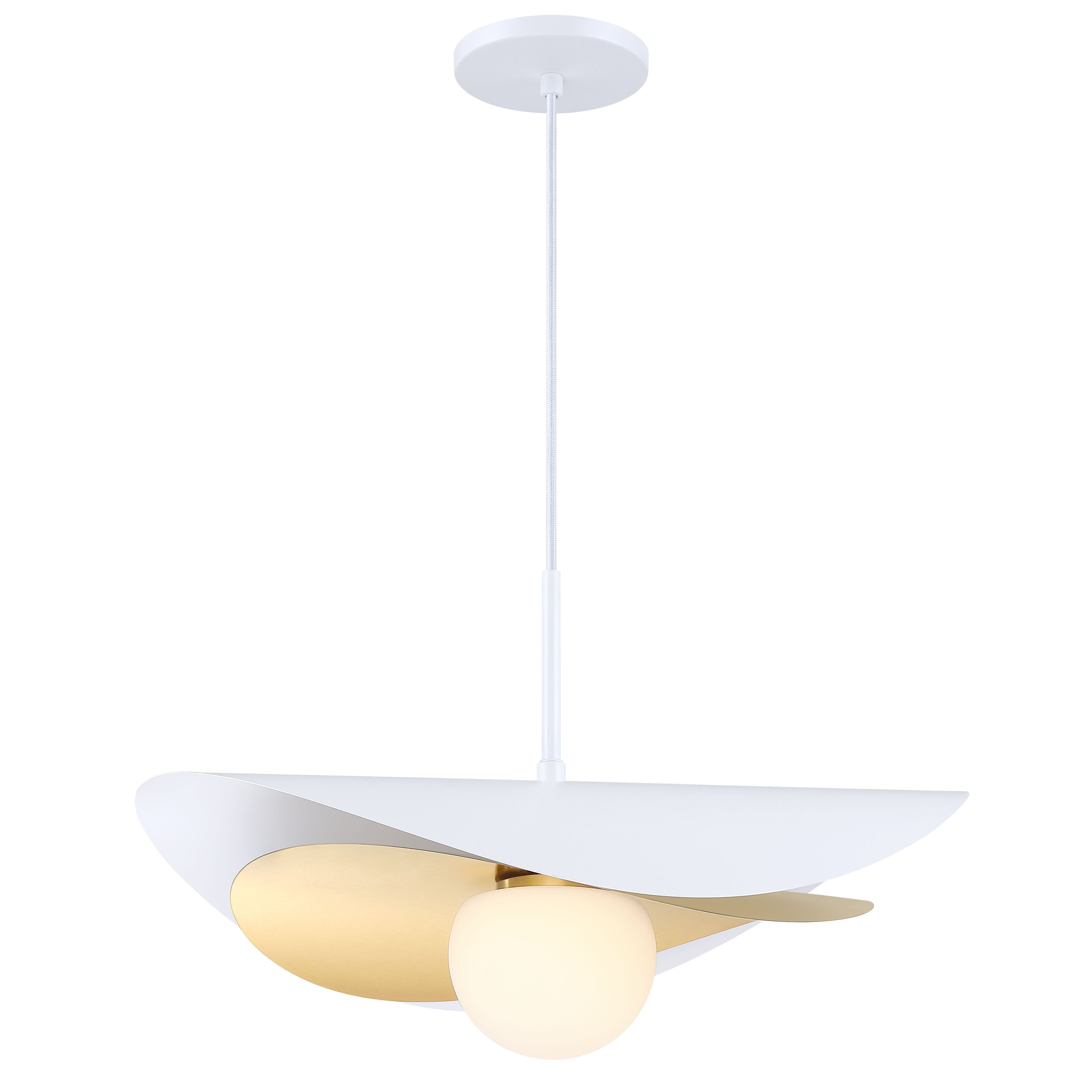 Luminaire suspendu Blanc mat et laiton vieilli | PAVEN