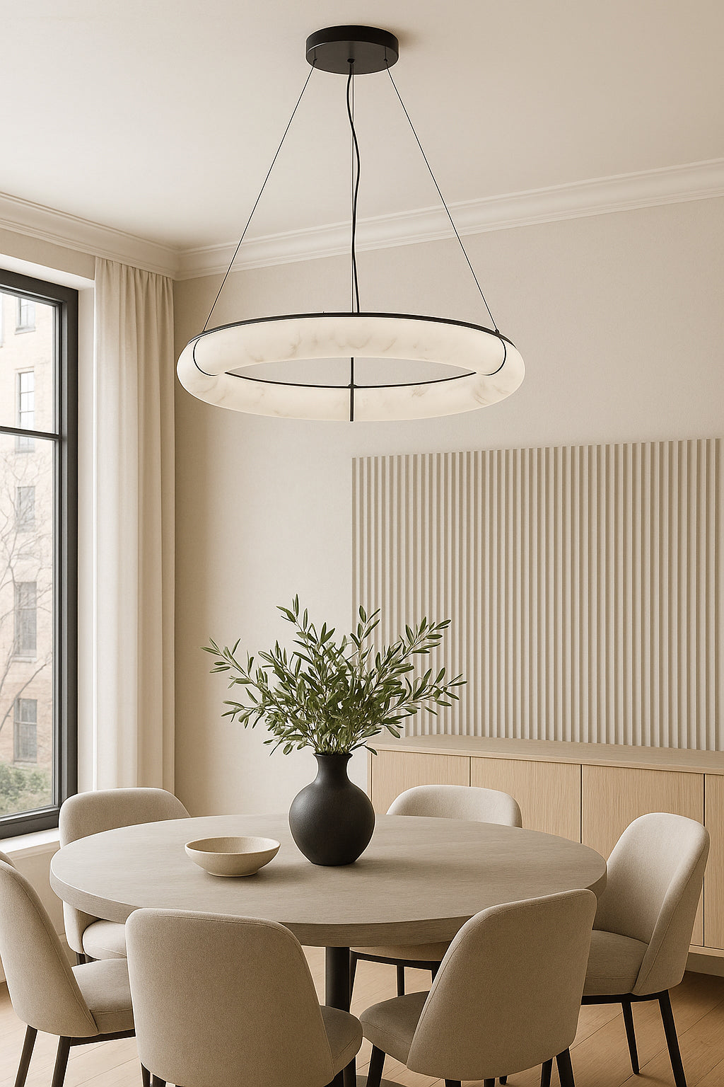 Luminaire suspendu Noir mat et albâtre | REUBEN