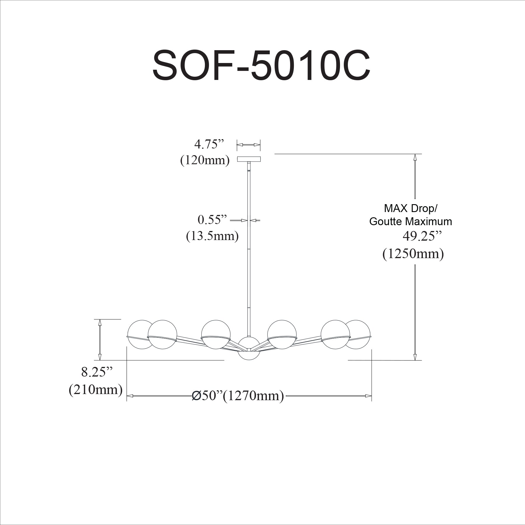 Luminaire suspendu Chrome poli | SOFIA