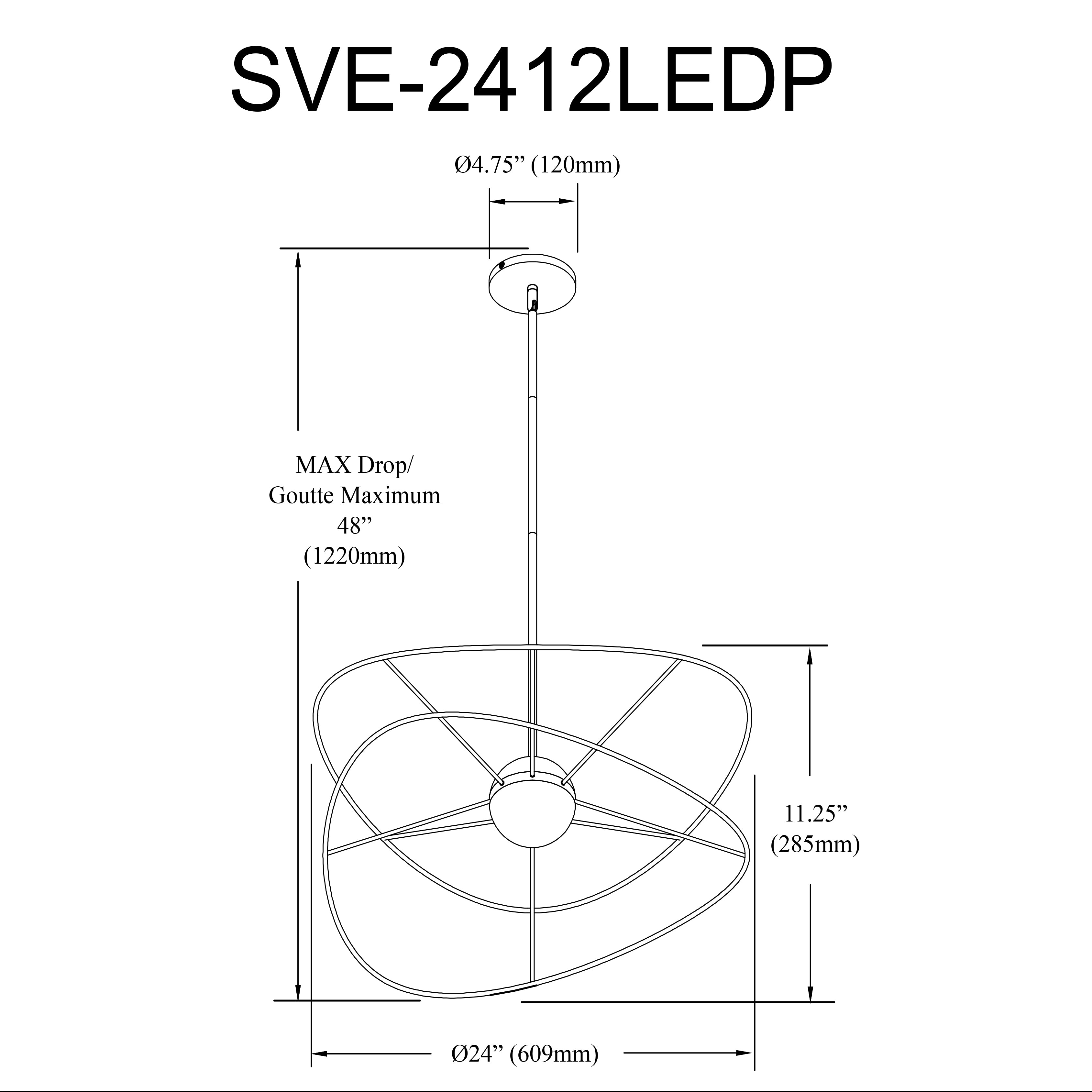 Luminaire suspendu Noir | SVETLANA — 24 po × 11 po (SVE-2412LEDP)