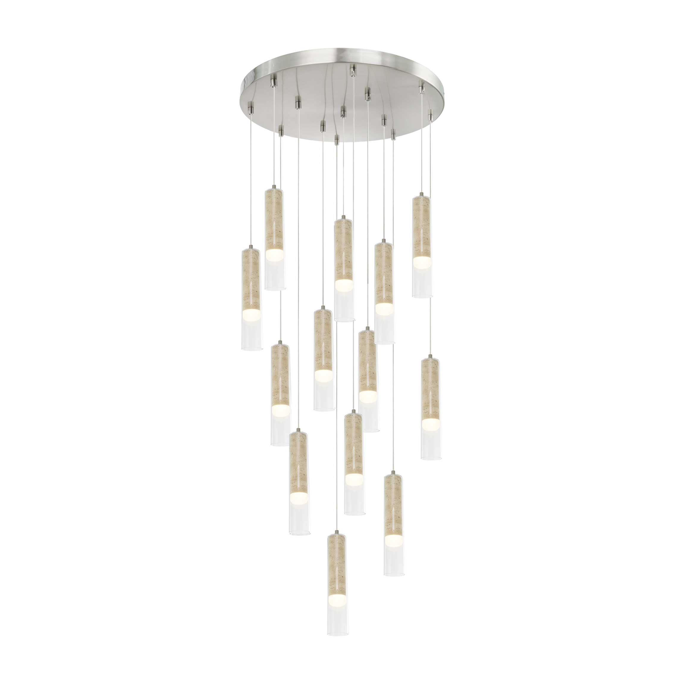 Luminaire suspendu Nickel brossé et travertin | ZARA