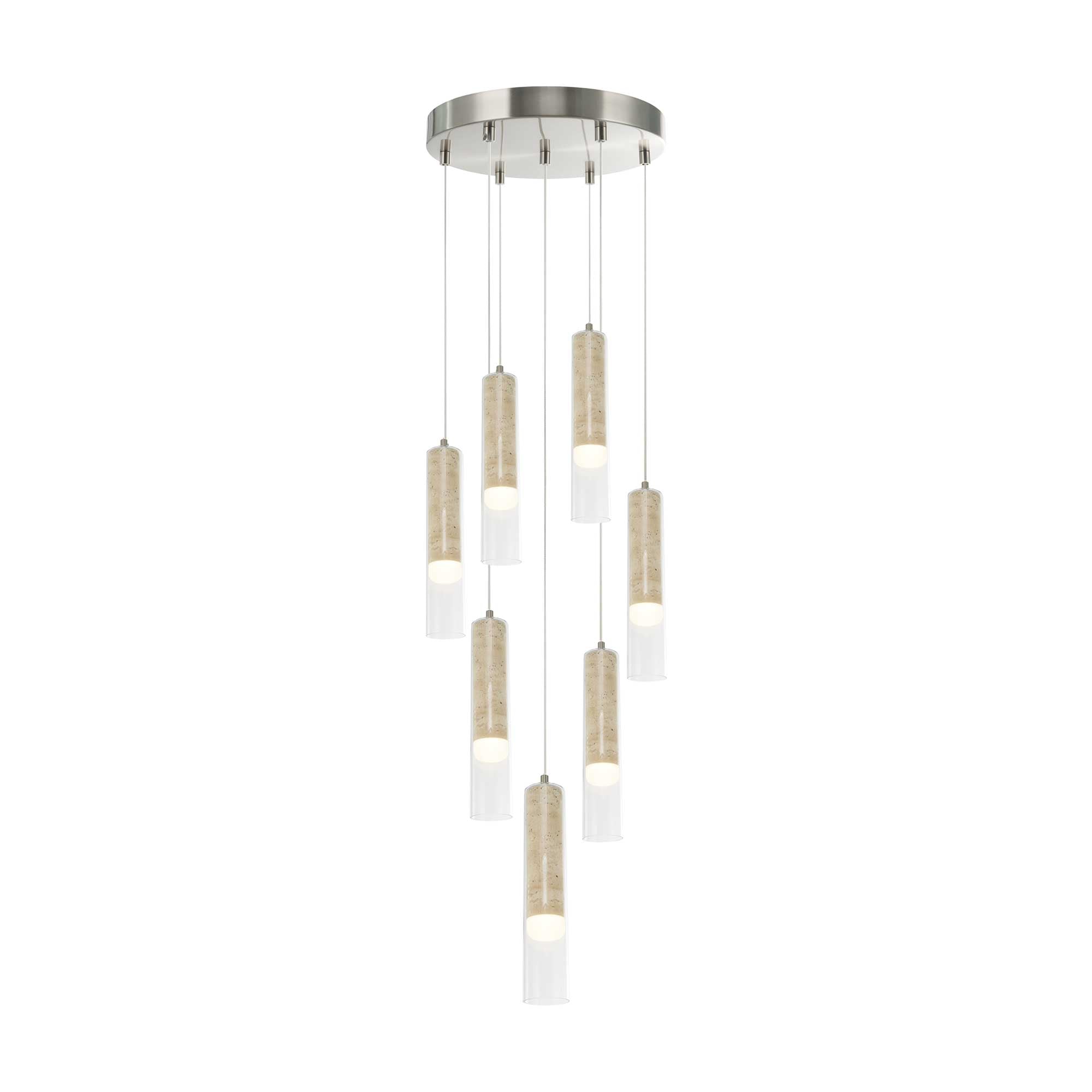 Luminaire suspendu Nickel brossé et travertin | ZARA