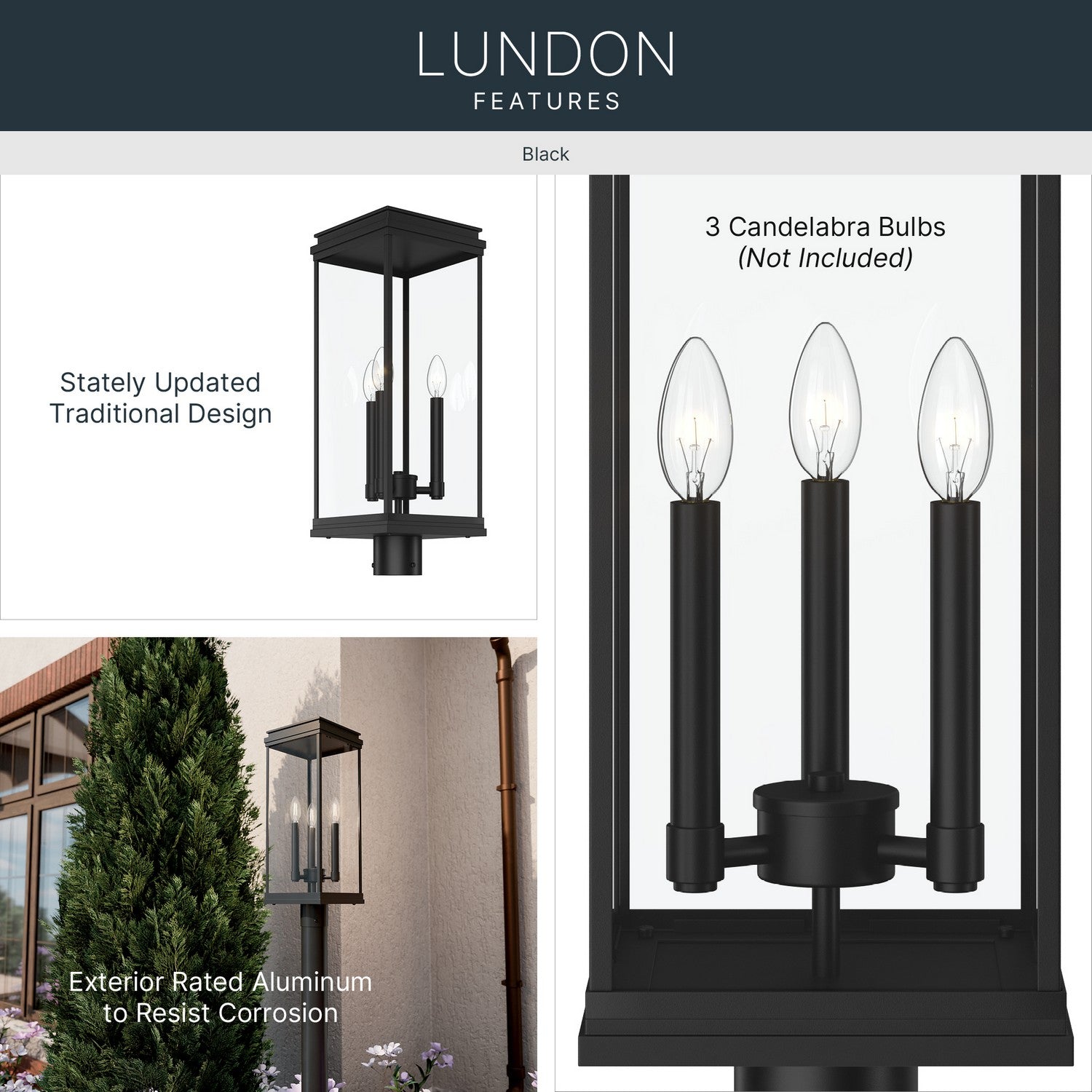 Lanterne sur poteau extérieure 3 lumières | Lundon