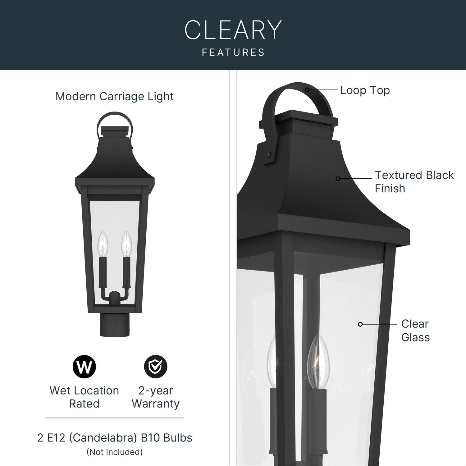 Lanterne sur poteau extérieure 2 lumières | Cleary