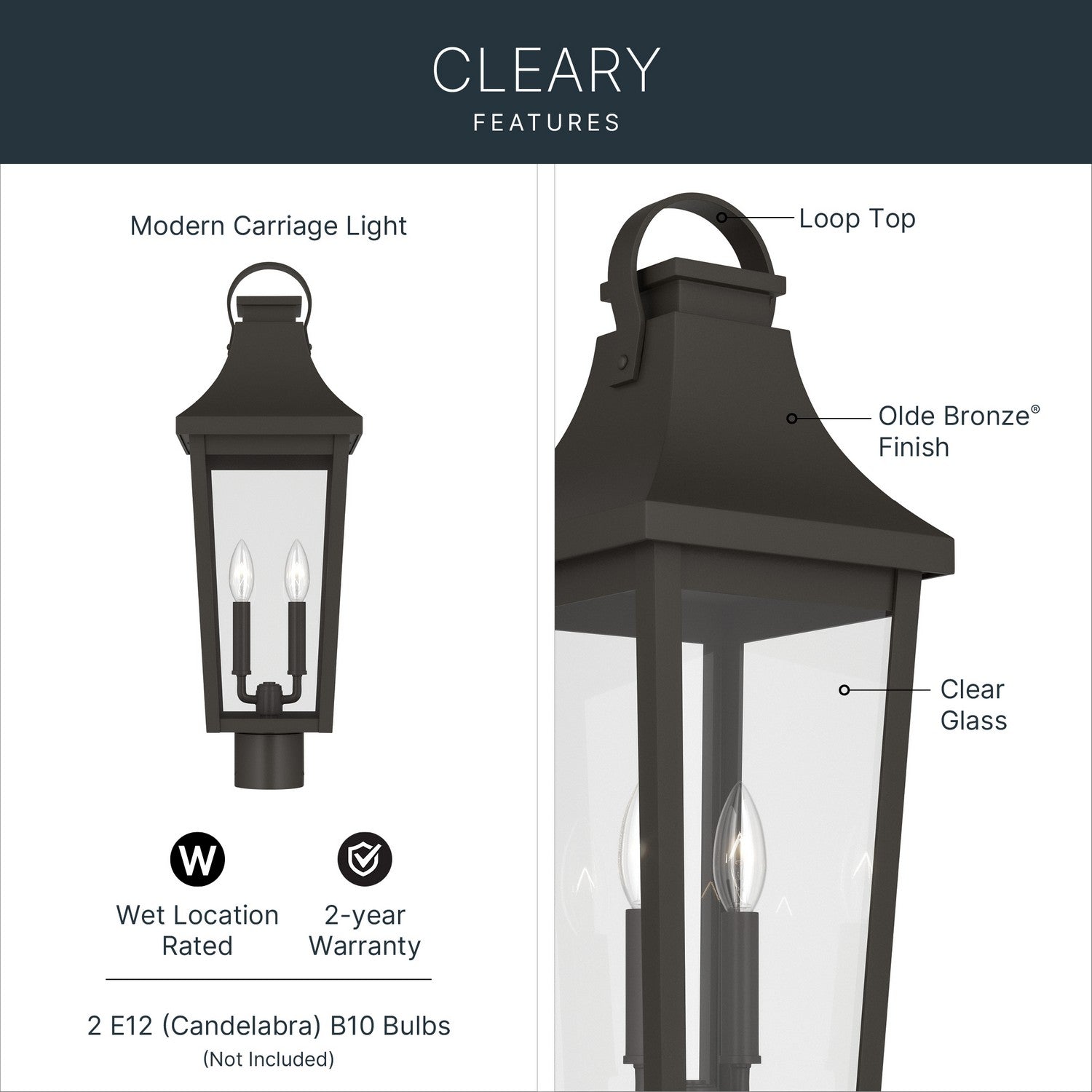 Lanterne sur poteau extérieure 2 lumières | Cleary