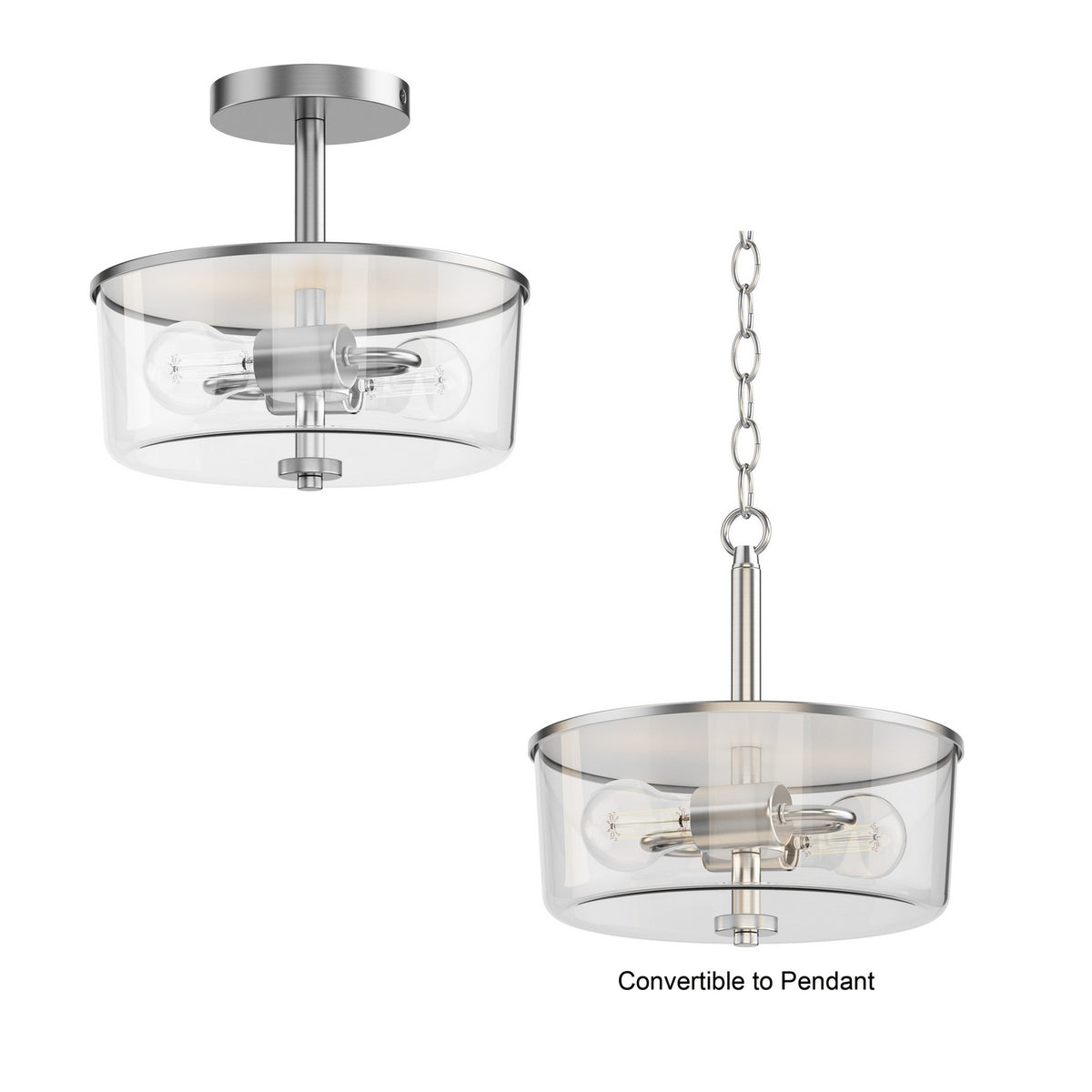 Semi-plafonnier ou suspension convertible 2 lumières | Fuller