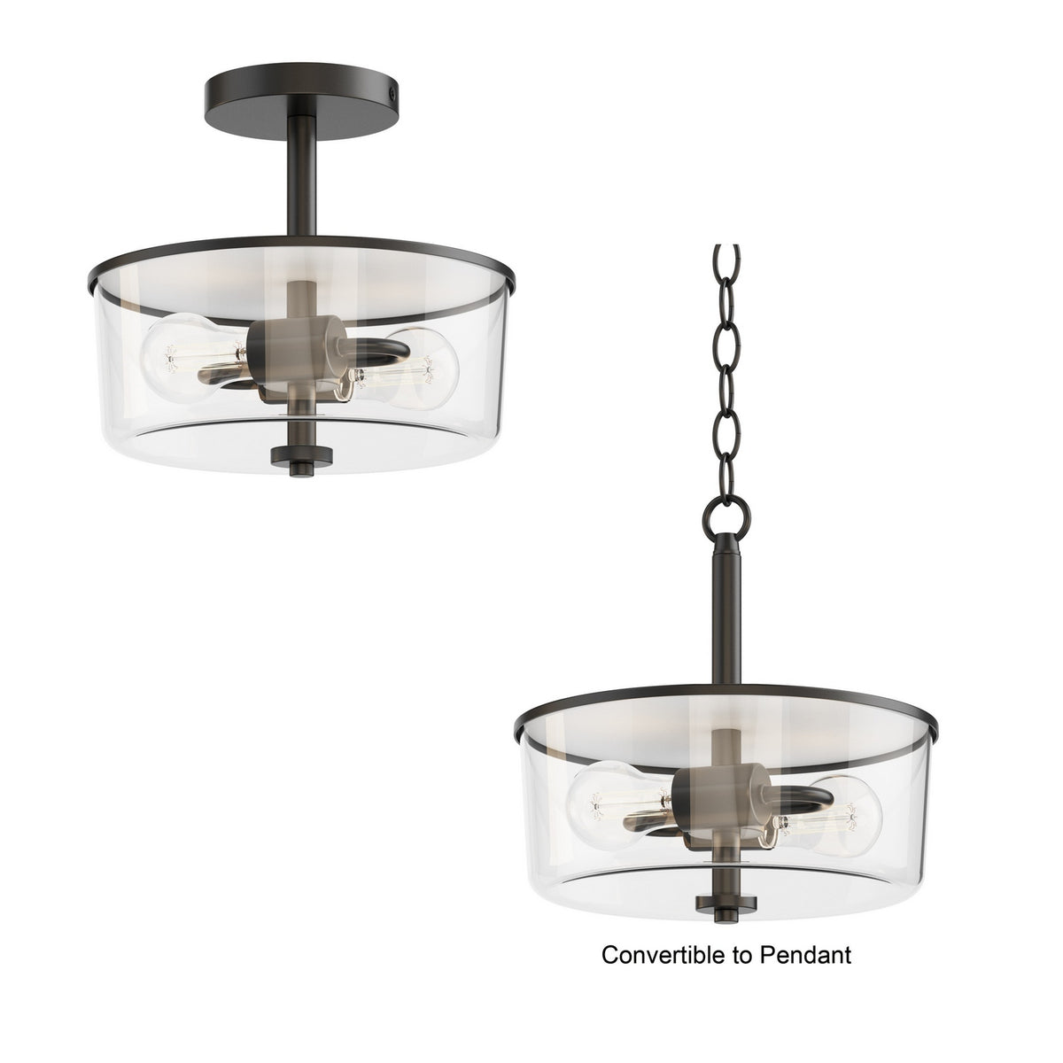 Semi-plafonnier ou suspension convertible 2 lumières | Fuller