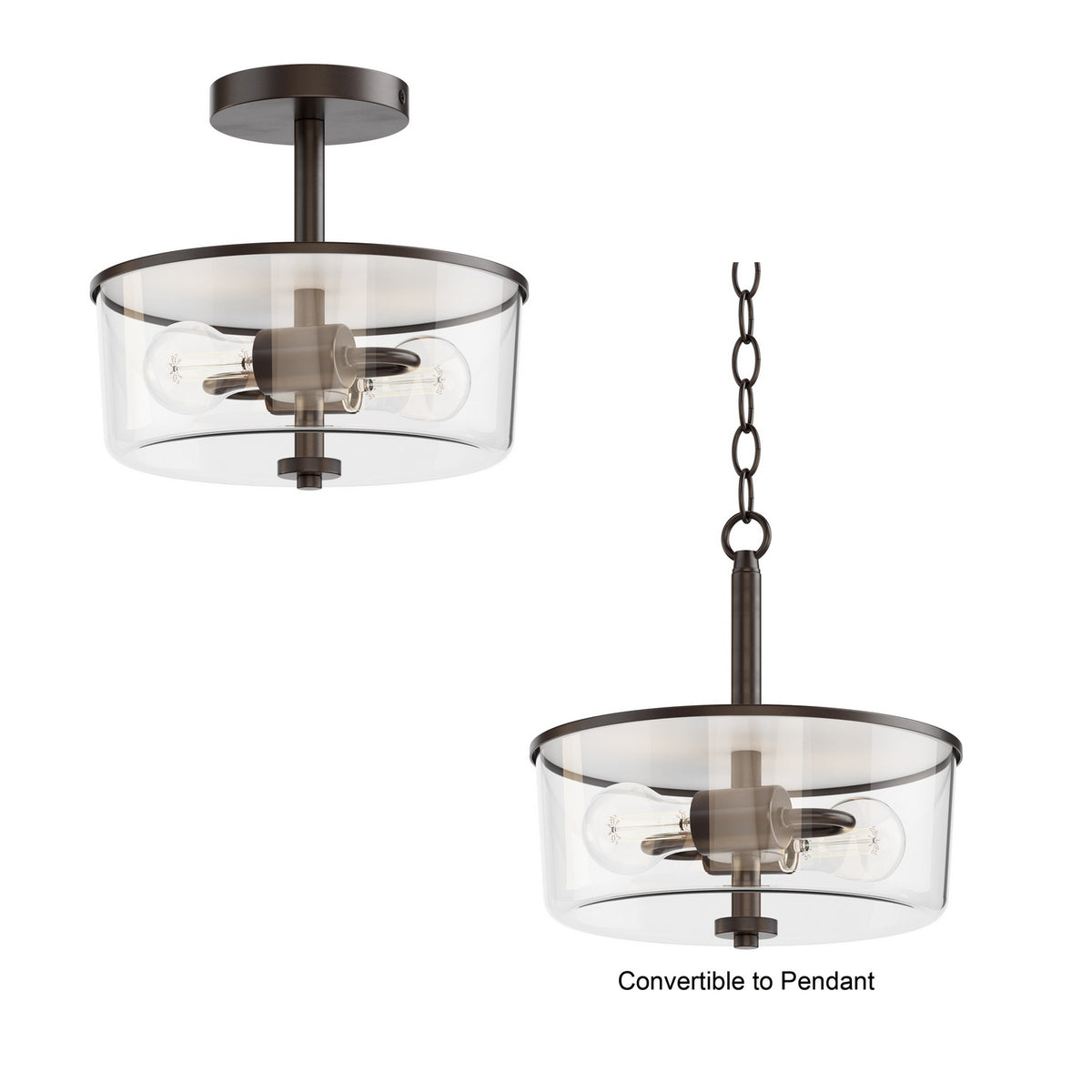 Semi-plafonnier ou suspension convertible 2 lumières | Fuller