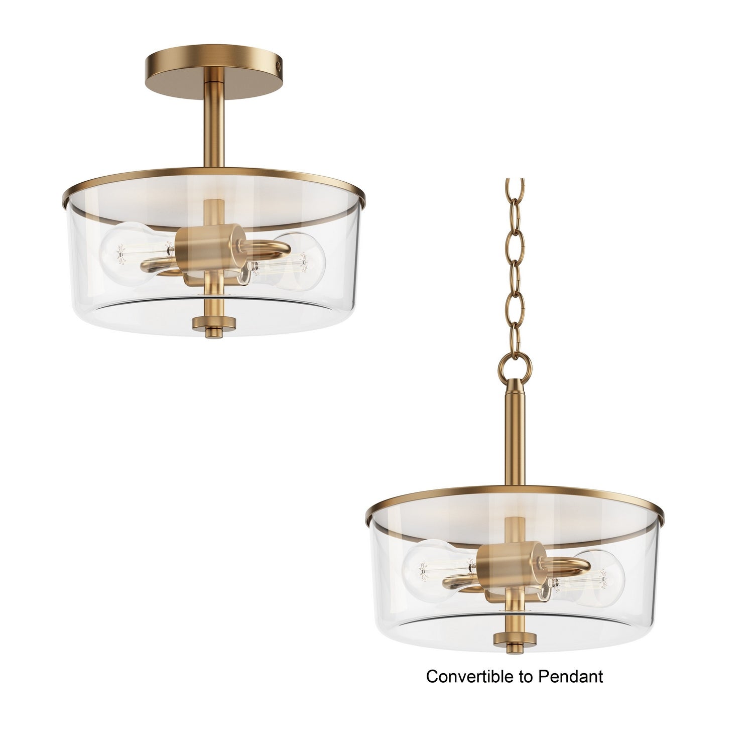 Semi-plafonnier ou suspension convertible 2 lumières | Fuller