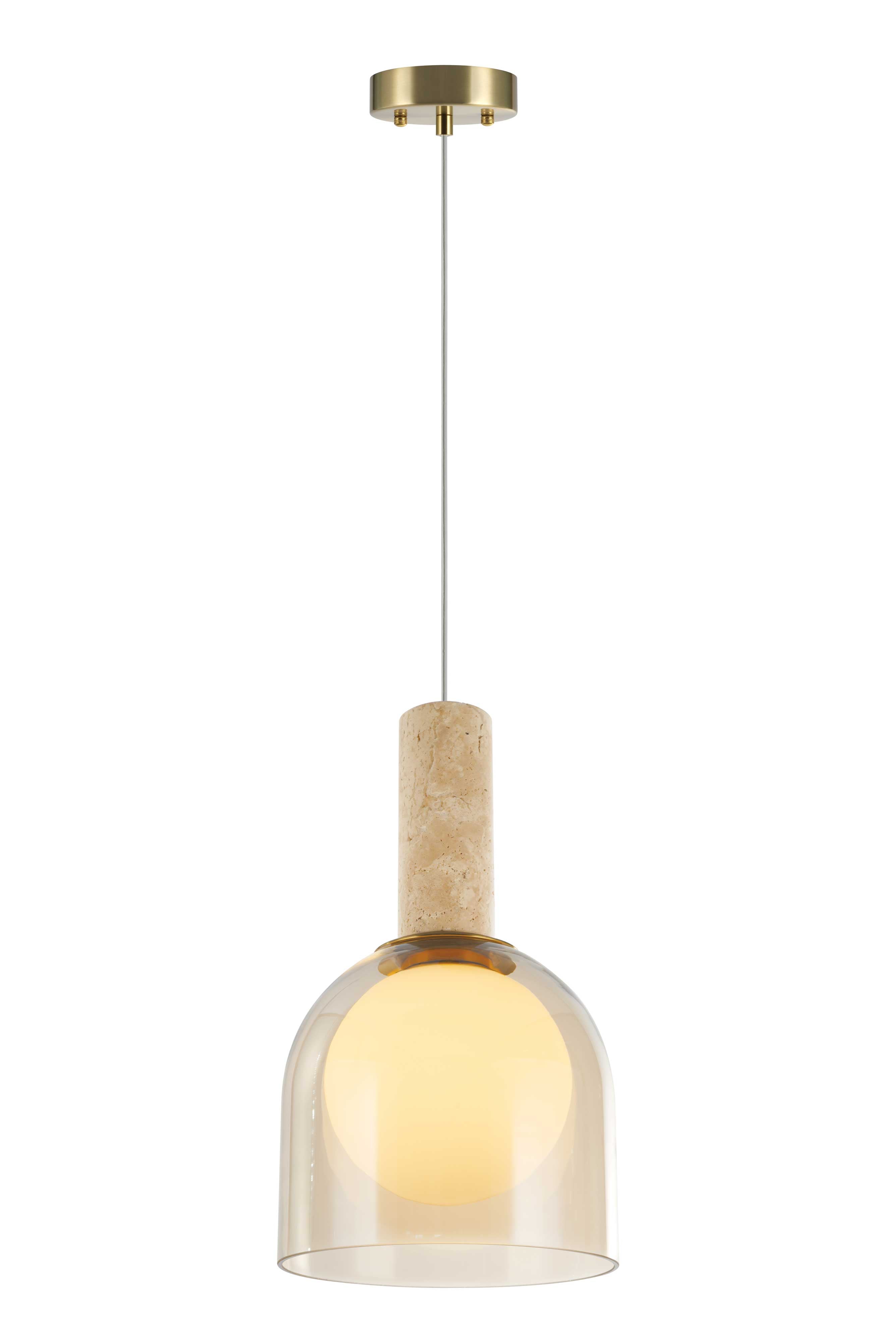 Luminaire suspendu Laiton et travertin | JUNA